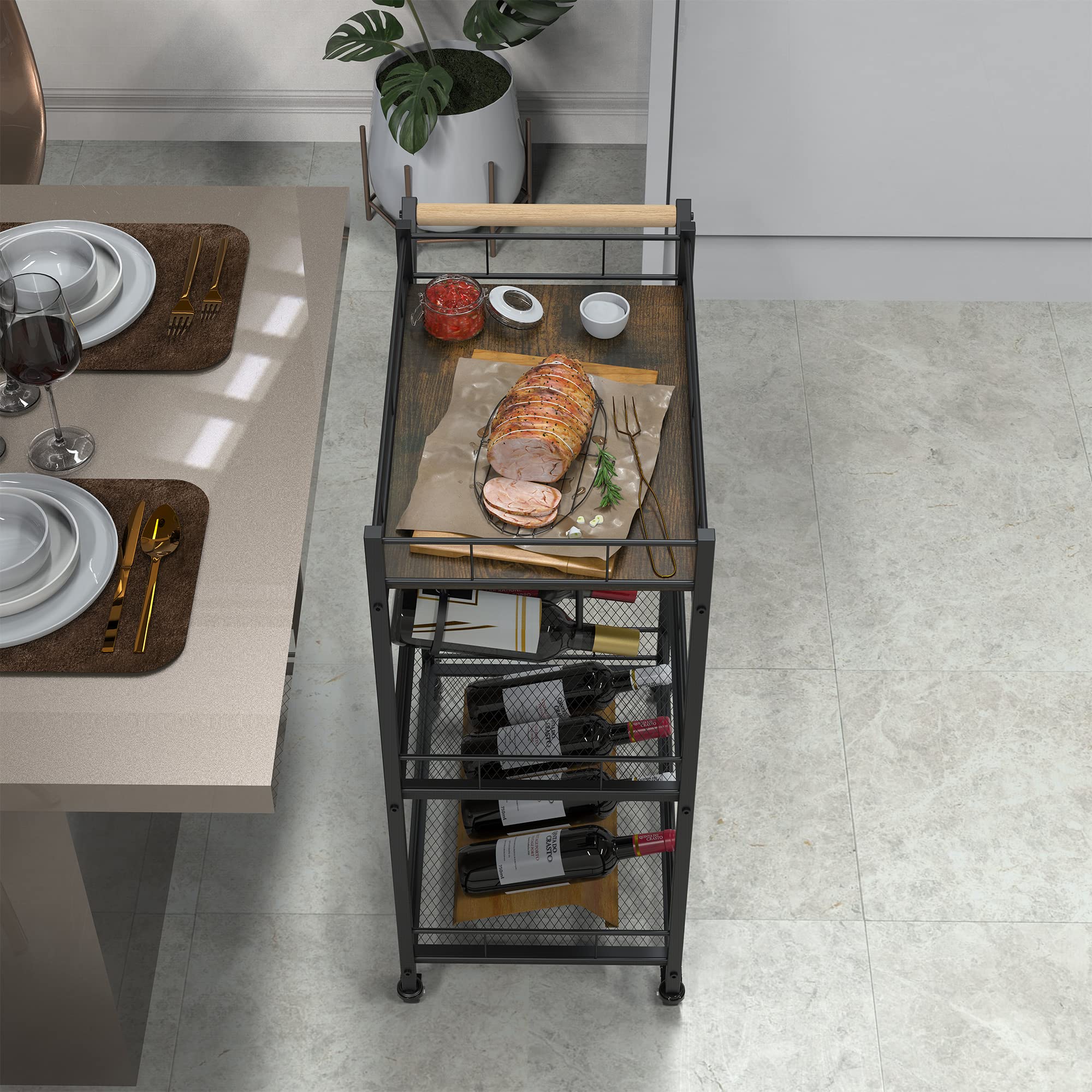 ANYHI Drinks Trolley with Wine Rack and Handle, Kitchen Trolley Serving