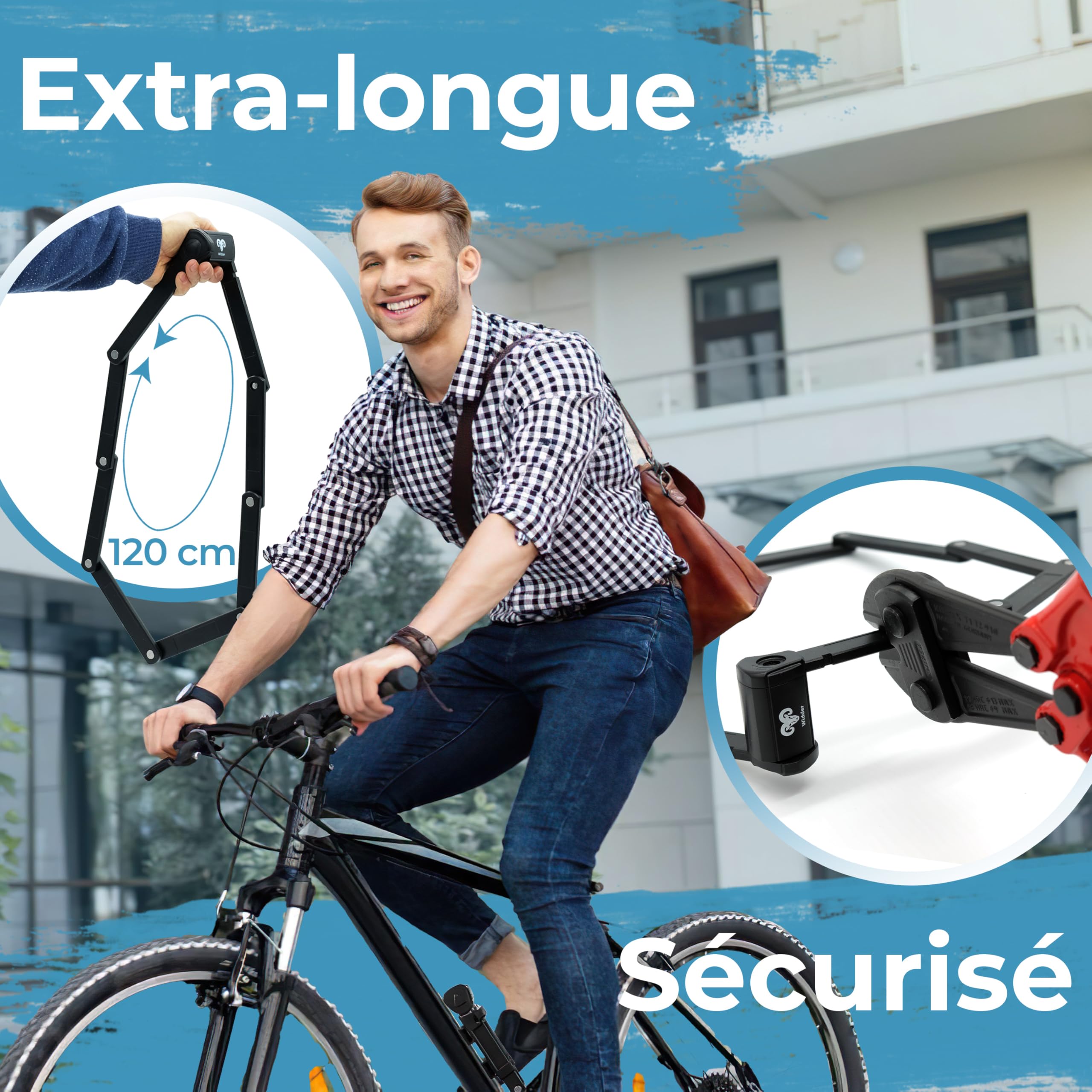Widder Antivol pliable velo très sûr | 120 cm | Antivol pliant avec 4 clés | avec support – comme antivol velo electrique – idéal comme cadenas velo antivol, vélo électrique et anti vol vélo