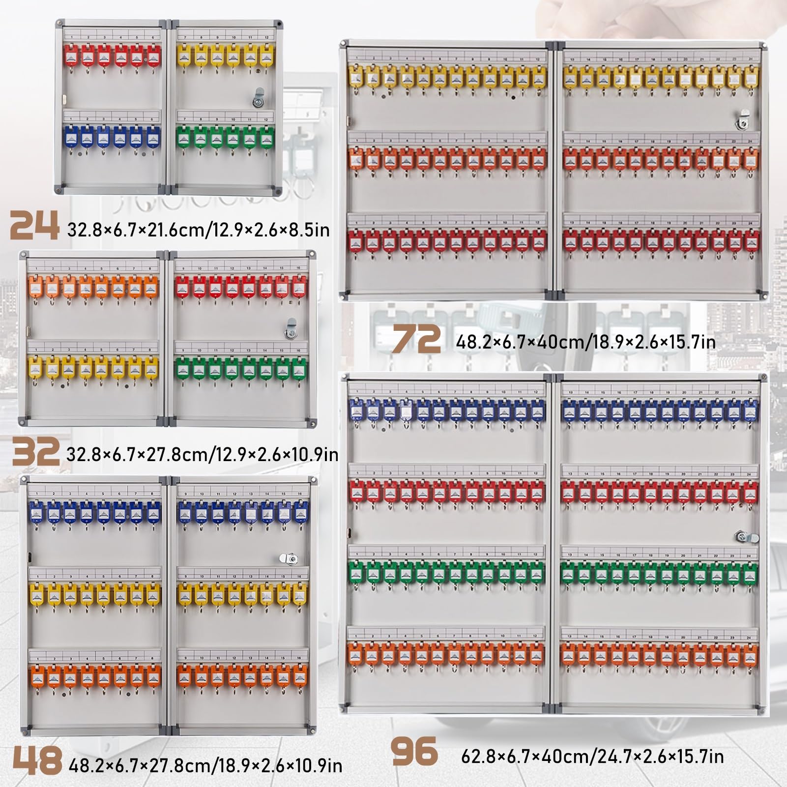 Generisch Wandmontierter, verdickter Schlüsselschrank, Schlüsselkasten aus Aluminiumlegierung, Aufbewahrungsbox für Autoschlüssel Einer Hotel-Immobilienagentur, mit Schloss, Haken und Etiketten (48)