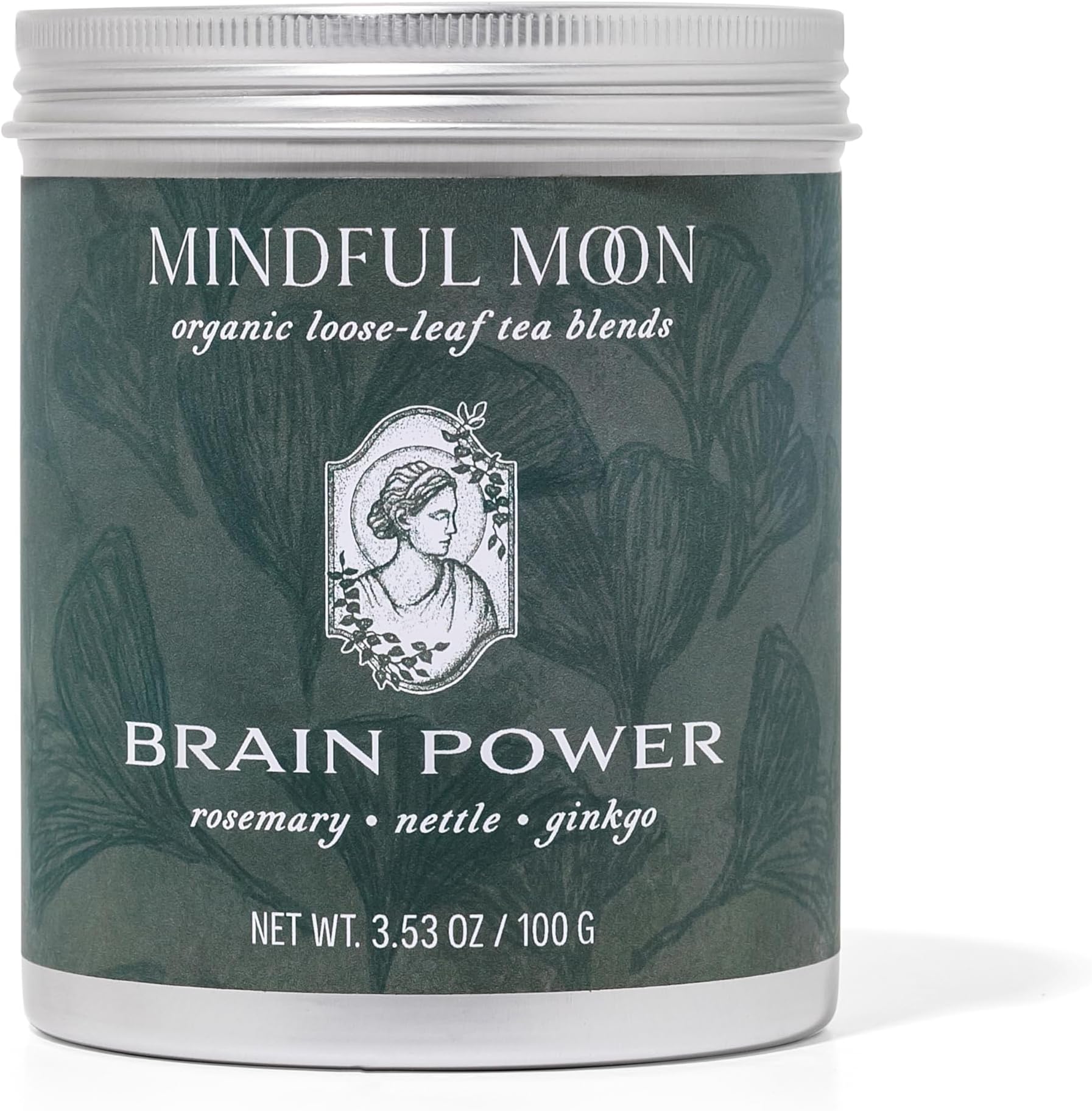 Brain Power Herbal Tea by Mindful Moon – Focus & Memory Support Blend with Ginkgo, Nettle & Rosemary – Caffeine-Free, Loose Leaf (Large)