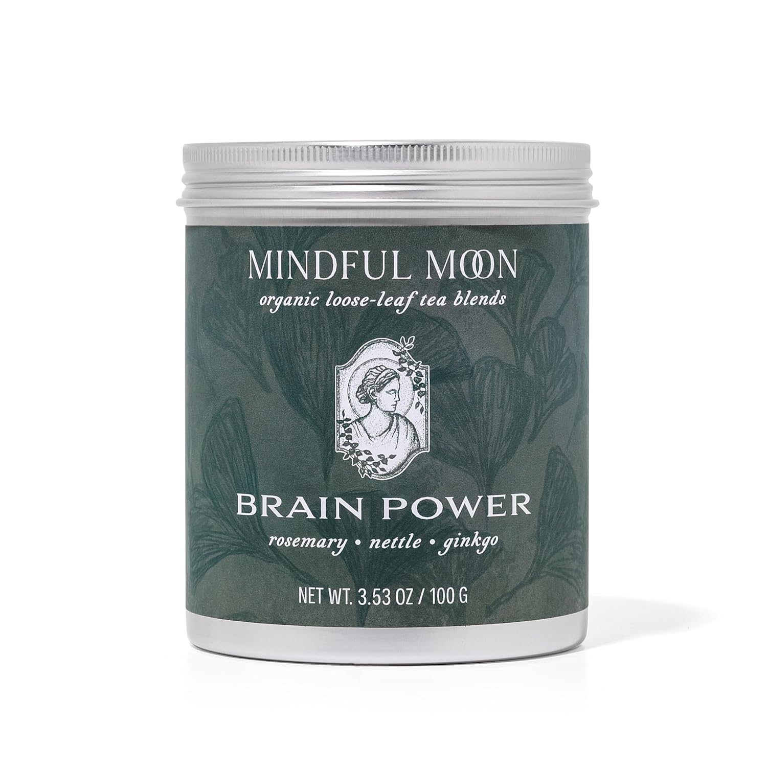 Brain Power Herbal Tea by Mindful Moon – Focus & Memory Support Blend with Ginkgo, Nettle & Rosemary – Caffeine-Free, Loose Leaf (Large)