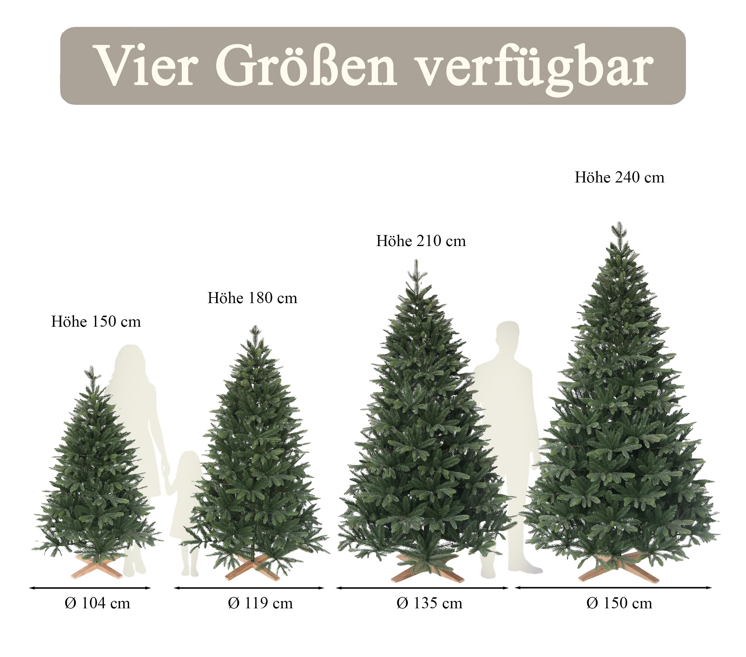 Hochwertiger künstlicher Weihnachtsbaum 210cm mit Holzfuß - Premium Spritzguss Weihnachtsbaum künstlich mit PVC im harmonischen Mix, Schnellaufbau, Tannenbaum künstlich als Weihnachtsdeko