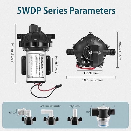 Miniatura 3 de WASSERMANN Bomba de refuerzo de agua de 12 V CC, bomba de diafragma autocebante de 6.5 GPM 70 PSI, bomba de agua para autocaravana bajo demanda