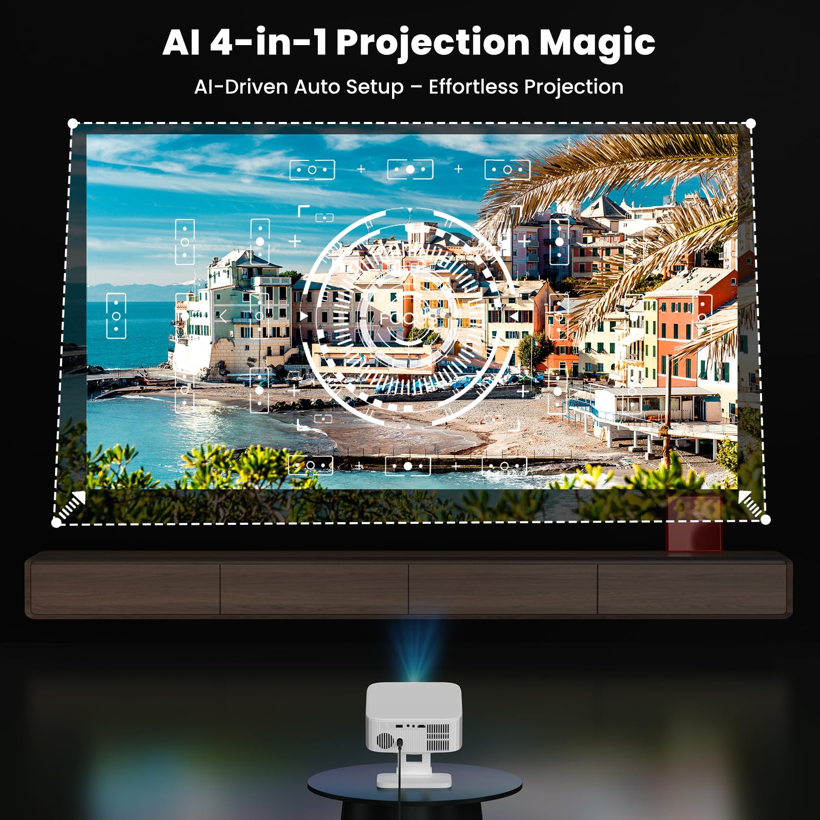 NICPOW 4K Outdoor Projector with Wifi and Bluetooth, Built-in Apps, Smart Projector with Auto Focus & Keystone, 1500 ANSI Lumens and 300" Movie Projector for Outdoor Use view 5