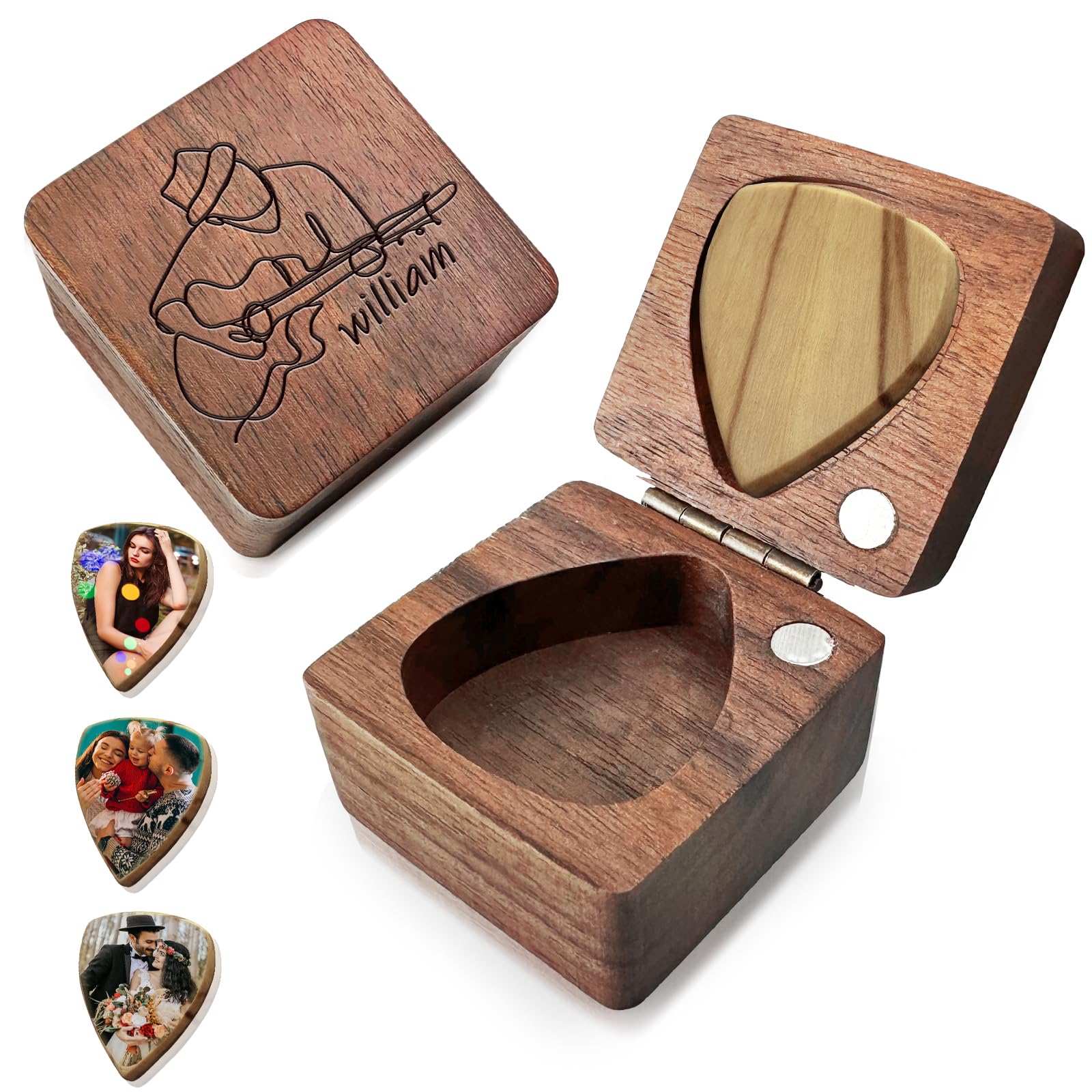 Custom Guitar Pick Wooden Guitar Picks Holder Personalized Guitar Pick Case Box Customized Gift for Dad,Husband,Boyfriend,Son,Friends