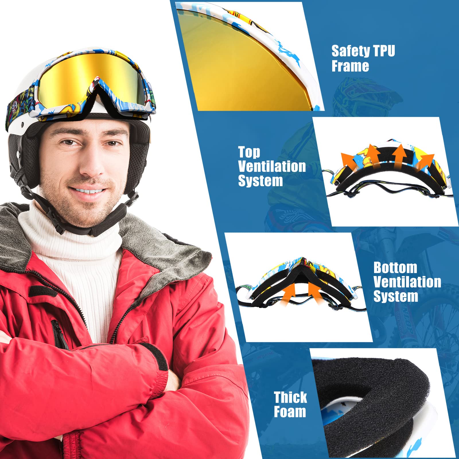 ATV-Schutzbrille für Erwachsene, Dirt-Bike-Schutzbrille, Anti-Beschlag, Motorrad, Ski, Motocross-Brille für Männer und Frauen, Reiten, Rennen, 2 Stück (klassisch)