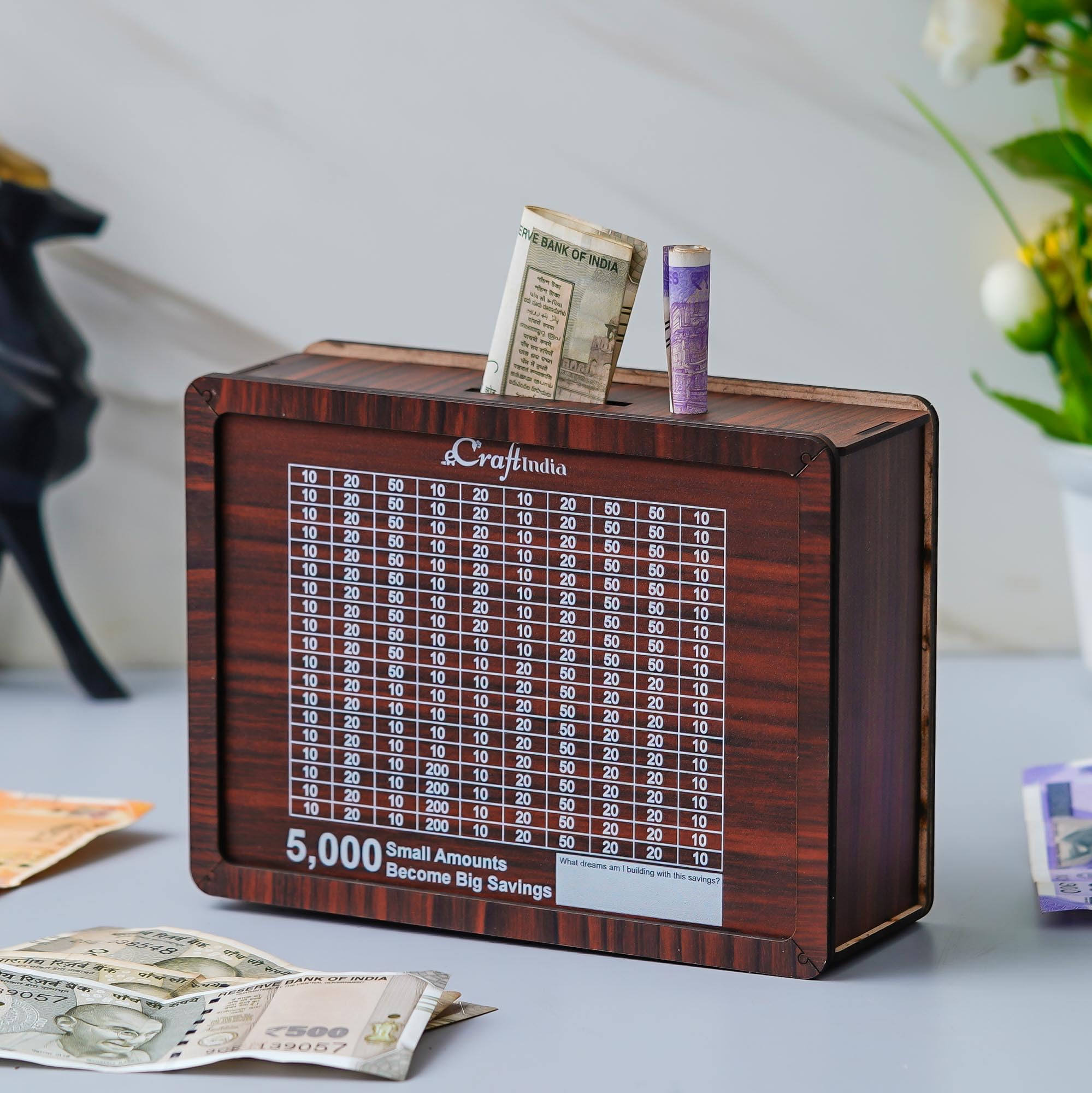 eCraftIndia Wooden Piggy Bank for Kids Girls Boys Adults | Coin Box with Numbers | 5,000 Rs Goal Tracker | Donation Box | Money Box | Money Saving Box for Adult | Piggy Bank for Kids Return Gift-image-40