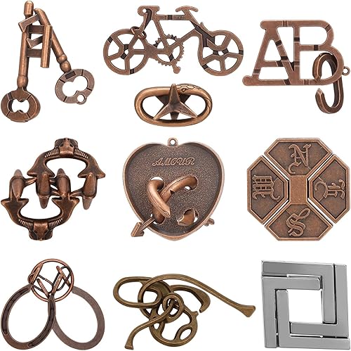 Guiqulai Rompecabezas de 10 piezas, rompecabezas de metal fundido en 3D para adultos y niños, rompecabezas educativos, juguetes mentales,