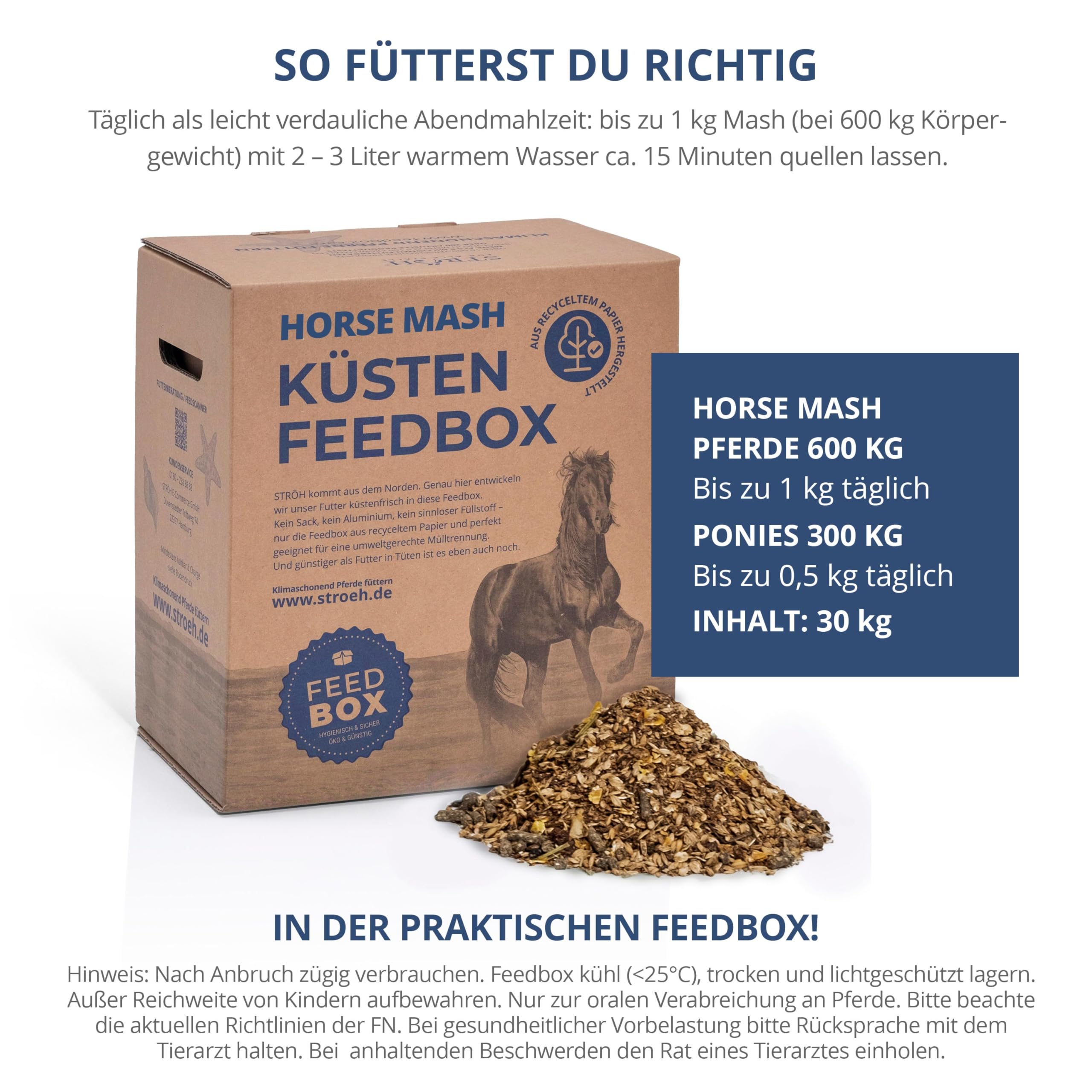 STRÖH Horse Mash Pferd - 30 kg Feedbox - Ergänzungsfutter für Pferde