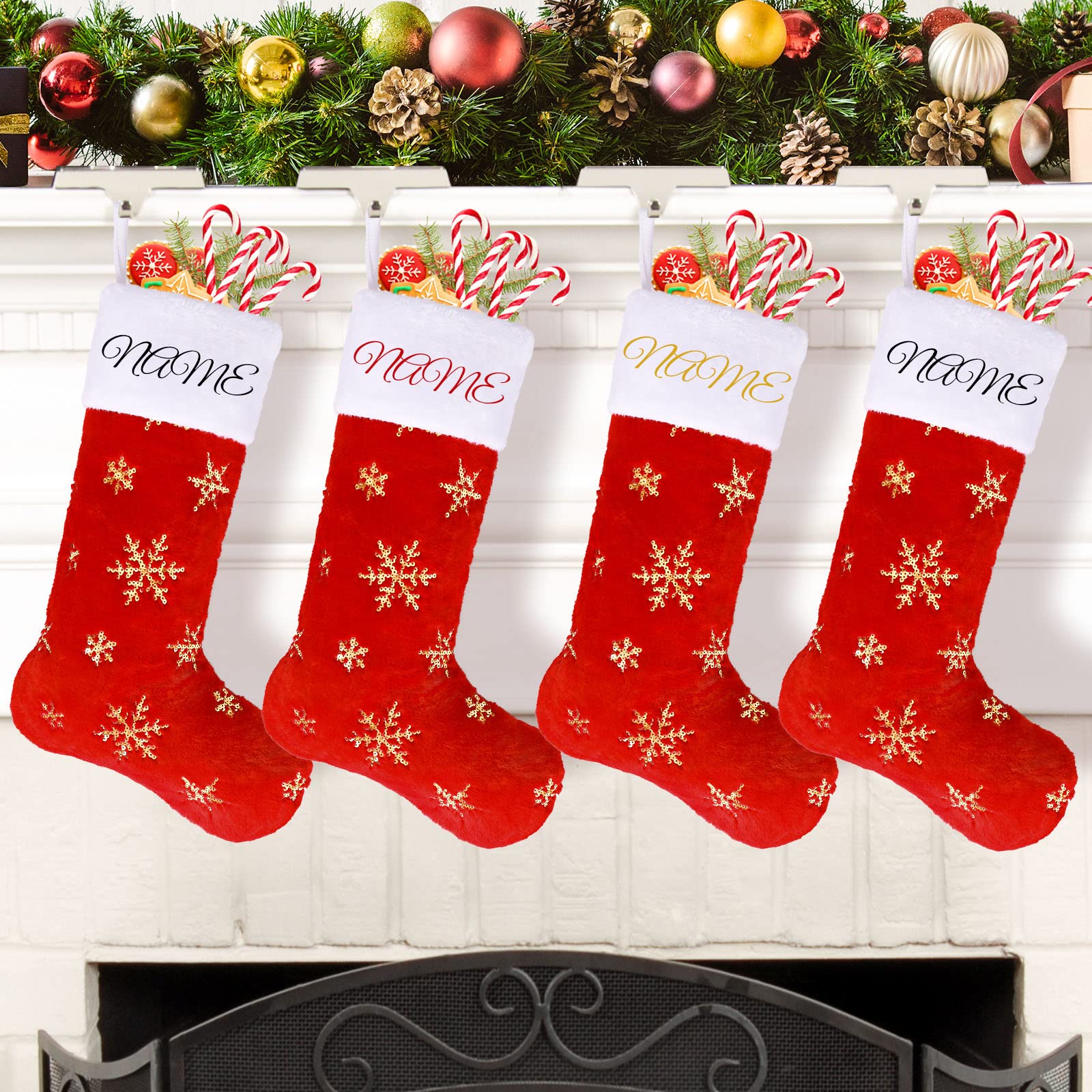 Weihnachtsstrümpfe Personalisiert Namen 6 Stück Groß Rot Plüsch Weihnachtsstrumpf Bestickt Personalisiert Red Custom Christmas Stockings für Weihnachten Familie Kamin Dekorationen