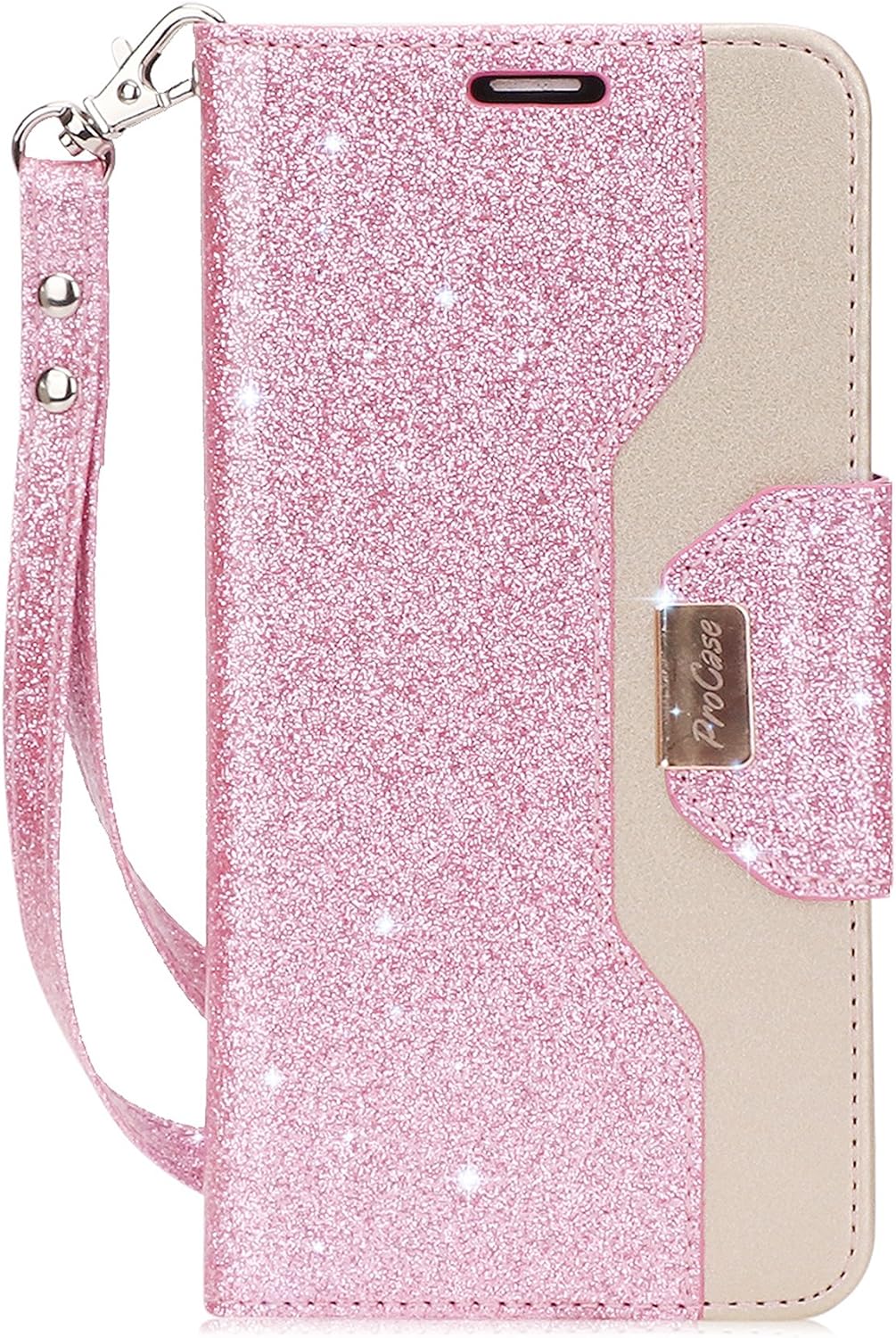 ProCase Huawei Mate SE Wallet Case, Huawei Honor 7X Case, Folding Flip Case with Card Holders Mirror Wristlet, Folder Stand Folio Case Cover for Huawei Mate SE Honor 7X –Glitter Pink