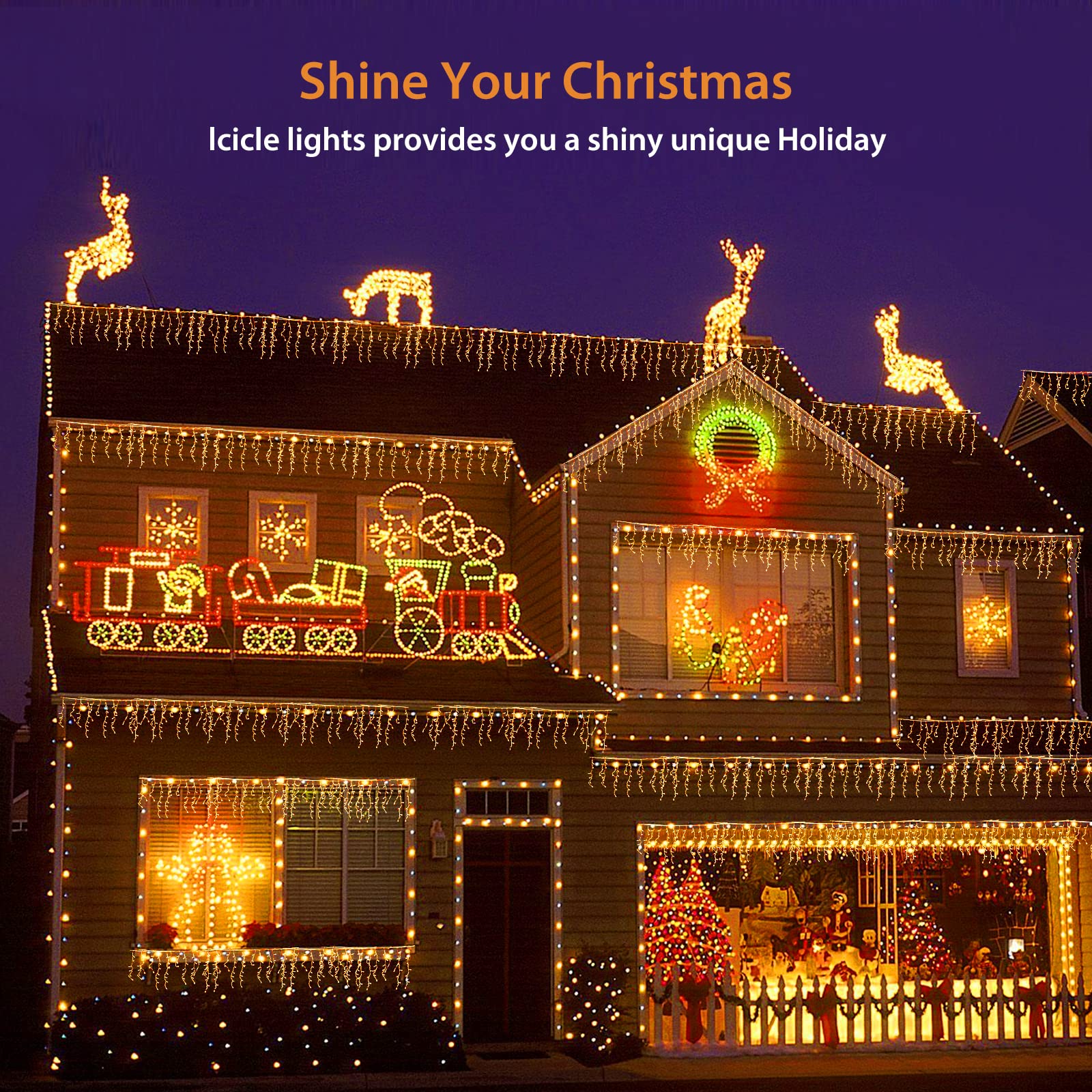 20M Sopel Lights Outdoor Christmas Curtain Fairy Lights Zasilane z sieci zewnętrzne lampy lodowe z 108 kroplami do wewnętrznych altanek świątecznych, ciepła biel