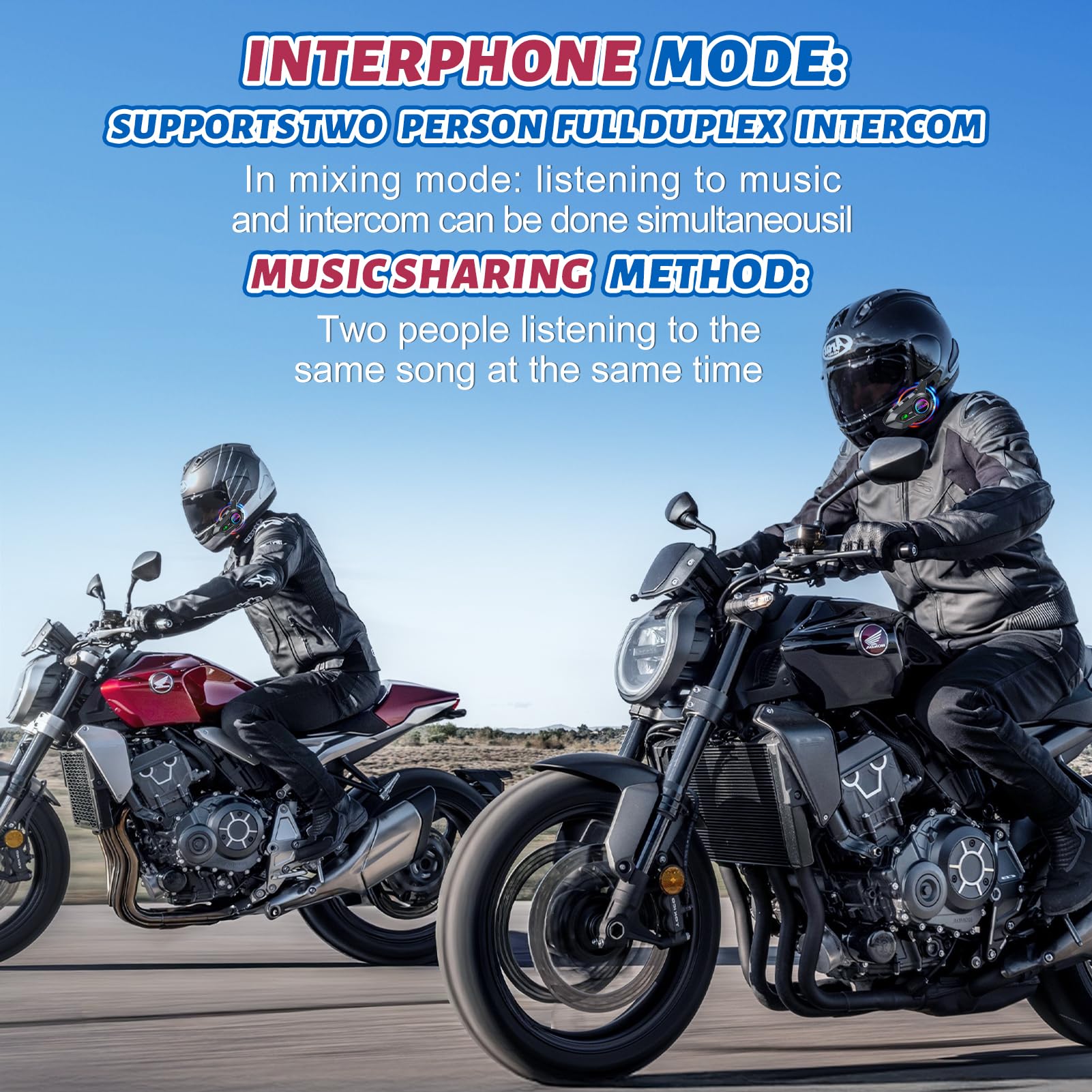 Altoparlanti e citofono Bluetooth per casco – Sistema di comunicazione con cancellazione del rumore a 2 piloti per moto, 1000 mAh