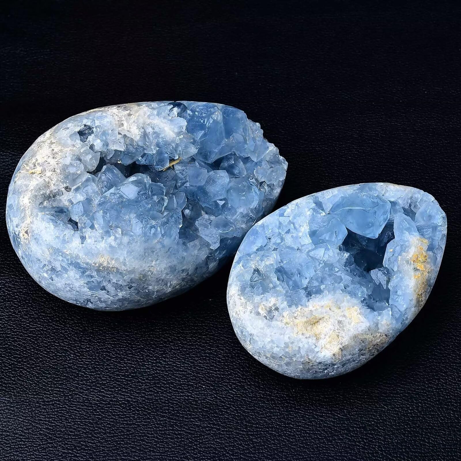 FZBHRO Natural Blue Celestite Geode Egg Healing Crystal Stone Collection Mineral Specimen with Stand Home Office Decor 6.6-7.7 Pounds