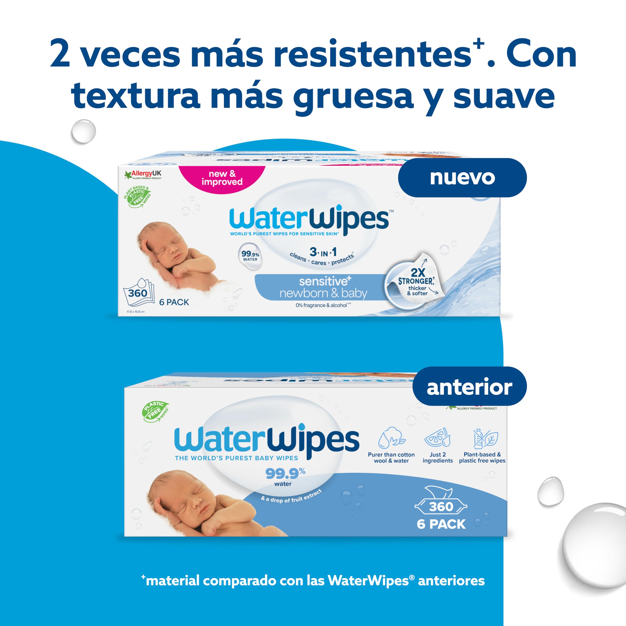WaterWipes Sensitive+ Newborn & Baby Wipes, Newborn & Baby Wipes, 360 Count (Pack of 6), 3-in-1 Cleans, Cares, Protects, 99.9% Water, Unscented — view 3