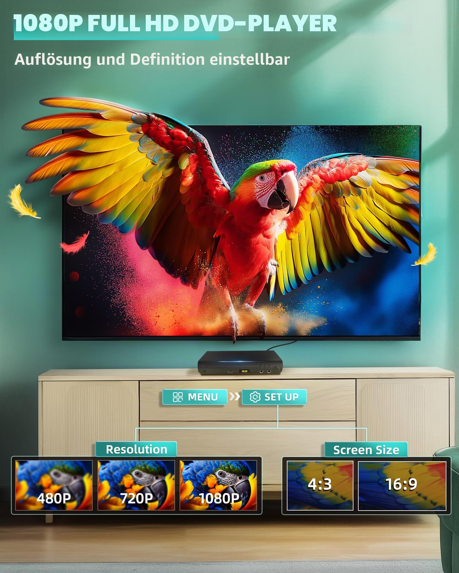 HDMI DVD Player für TV, Alle Region Free DVD Player mit Karaoke Ports und USB Eingang, PAL/NTSC Kompatibilität, Home CD Player mit HDMI und RCA/AV Kabeln