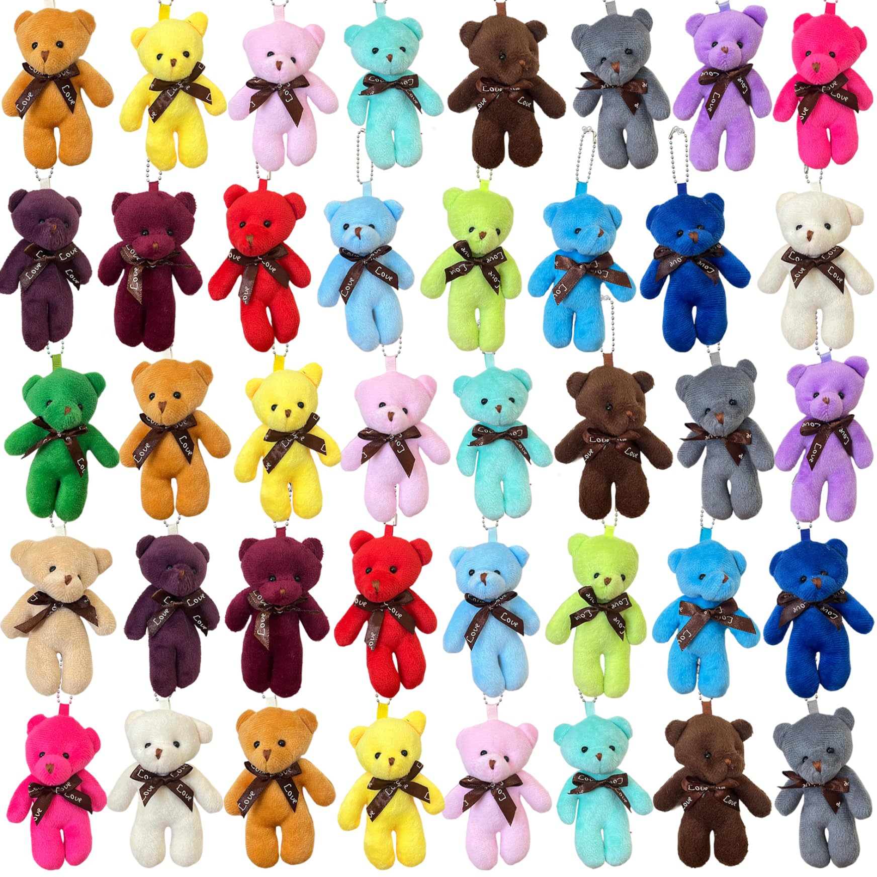 Bonalake Mini Teddy Bears, 48PCS 4.7x2.8 inch Plush Small Teddy Bear, Colorful Mini Stuffed Animals for DIY Keychain Bag Crafts Birthday Graduation Party Bear Plush Small