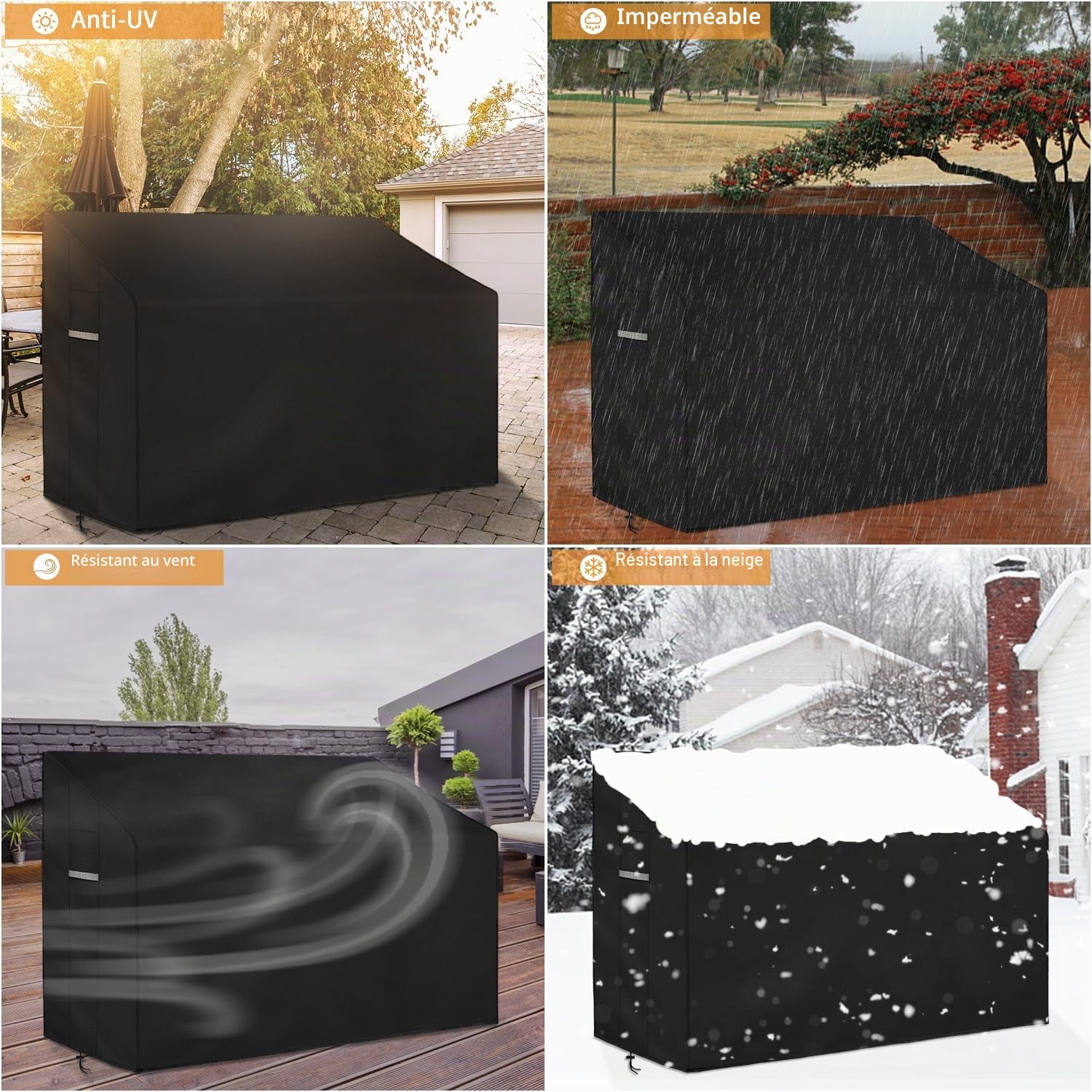 Dokon Housse Banc de Jardin 3 Places Imperméable Protection Extérieur Tissu Oxford 420D Anti-UV Noir 163x66x63/89cm