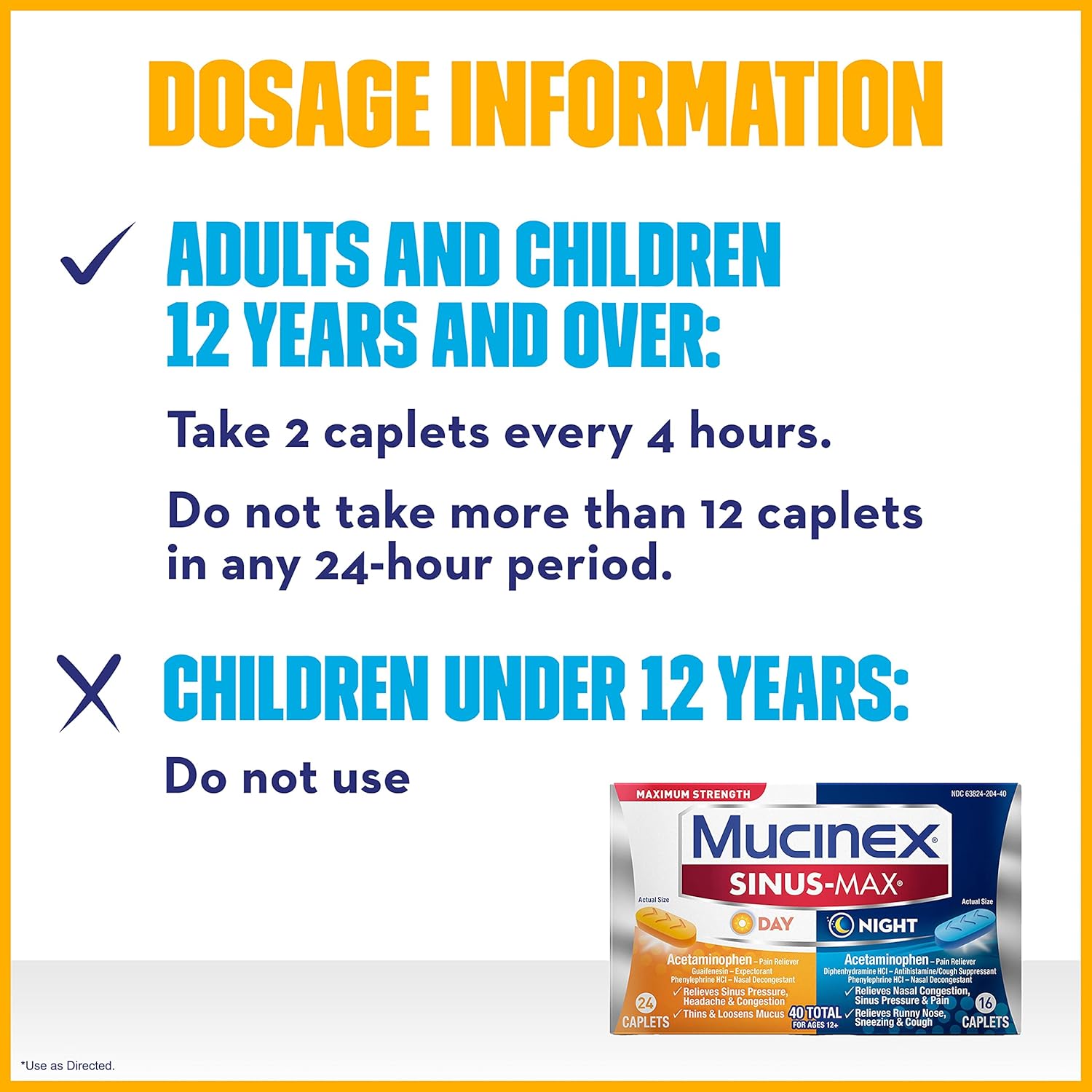 Mucinex Sinus-Max Maximum Strength Day and Night, Sinus Symptom Relief, 40 Count : Everything Else