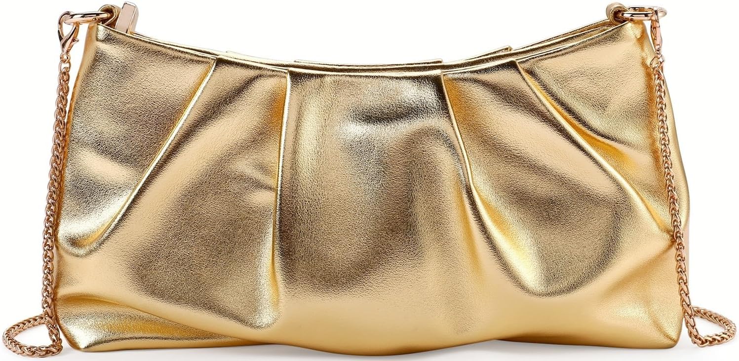 Women's Clutch Purse, Pleated Evening Handbag, Shoulder Bag with Detachable Chain and Shoulder Strap - Image 5