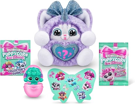 Rainbocorns Puppycorn Bow Surprise, Puppycorn Series 3, Rufus the Husky - Collectible Plush - 5 Layers of Surprises, Peel and Reveal Heart, Stickers, Slime, Ages 3+ (Husky)