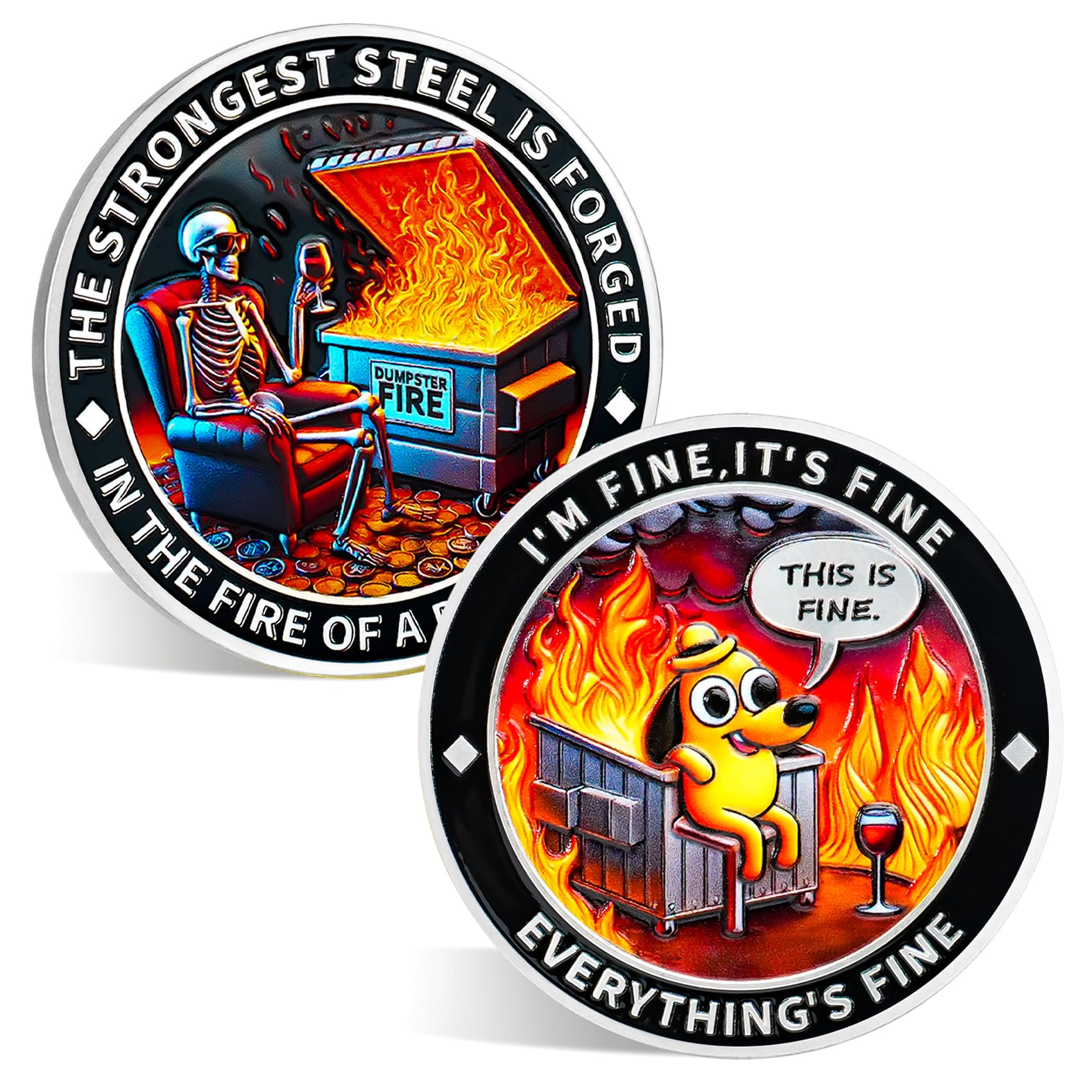 ACGZQY Dumpster Fire Coin, Humorous Resilience Fire Token with Dog Skull Design