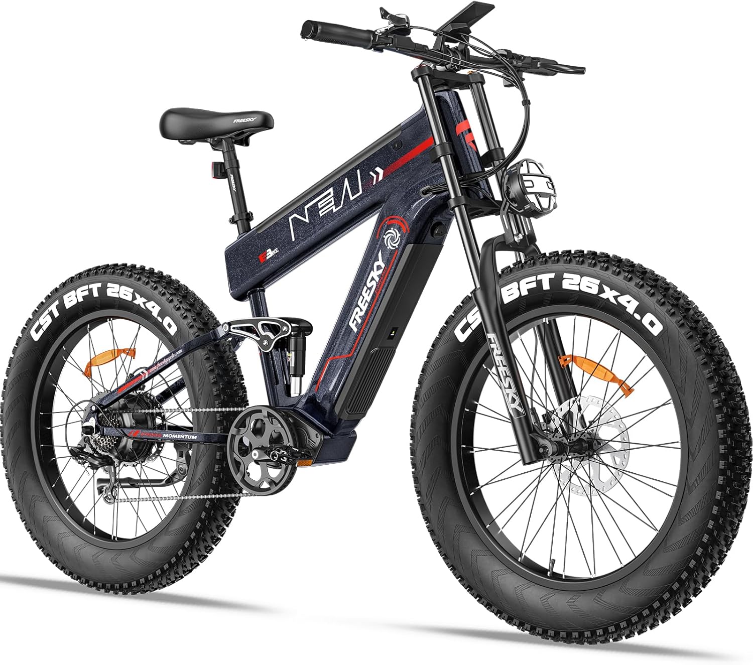 FREESKY Alaska Professional 2025 Twin Battery Electrical Bike for Adults Peak 2500W 48V 41Ah 38MPH&160 Miles Lengthy Vary 26″ Fats Tire Full Suspension E Bike with Twin Hydraulic Brakes
