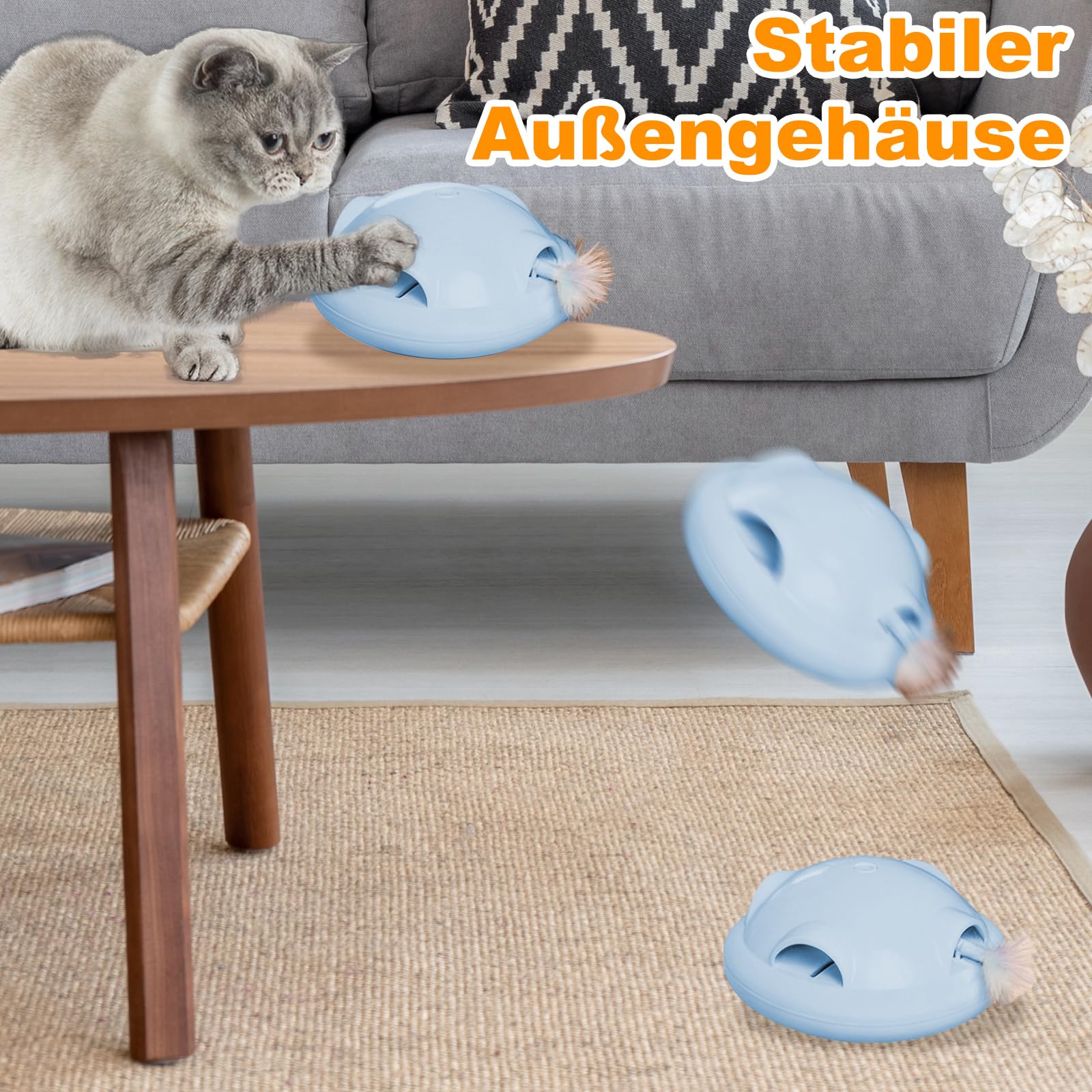 Katzenspielzeug Elektrisch, Interaktiv & Selbstbeschäftigung, EIN Knopf-Start, Zufällig Ausfahrende Feder, Glatte Ränder, Batteriebetrieb für Katzen Aller Altersstufen