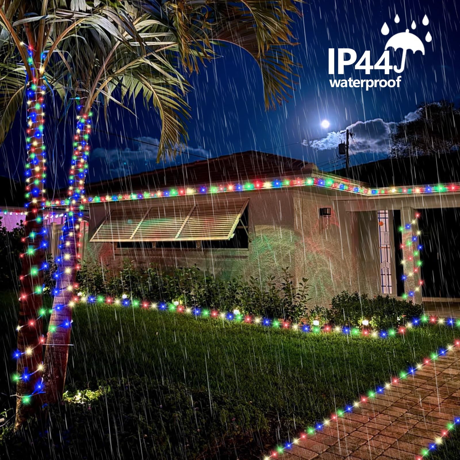 QITONG Luci solari impermeabili per esterni, confezione da 2 pezzi ciascuno da 10 m, 100 LED multicolore, luci per trampolino, luci fatate in tubo sottile trasparente con 8 modalità