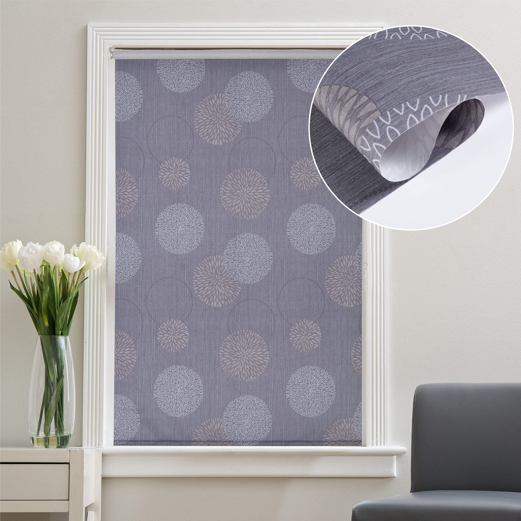 Deco Window Polyester Semi Blackout Printed Roller Blinds For Windows (21 Inches W X 84 Inches H, Mineral Grey) Light Filtering Roll-Up Shades Sun UV Protection For Home & Office