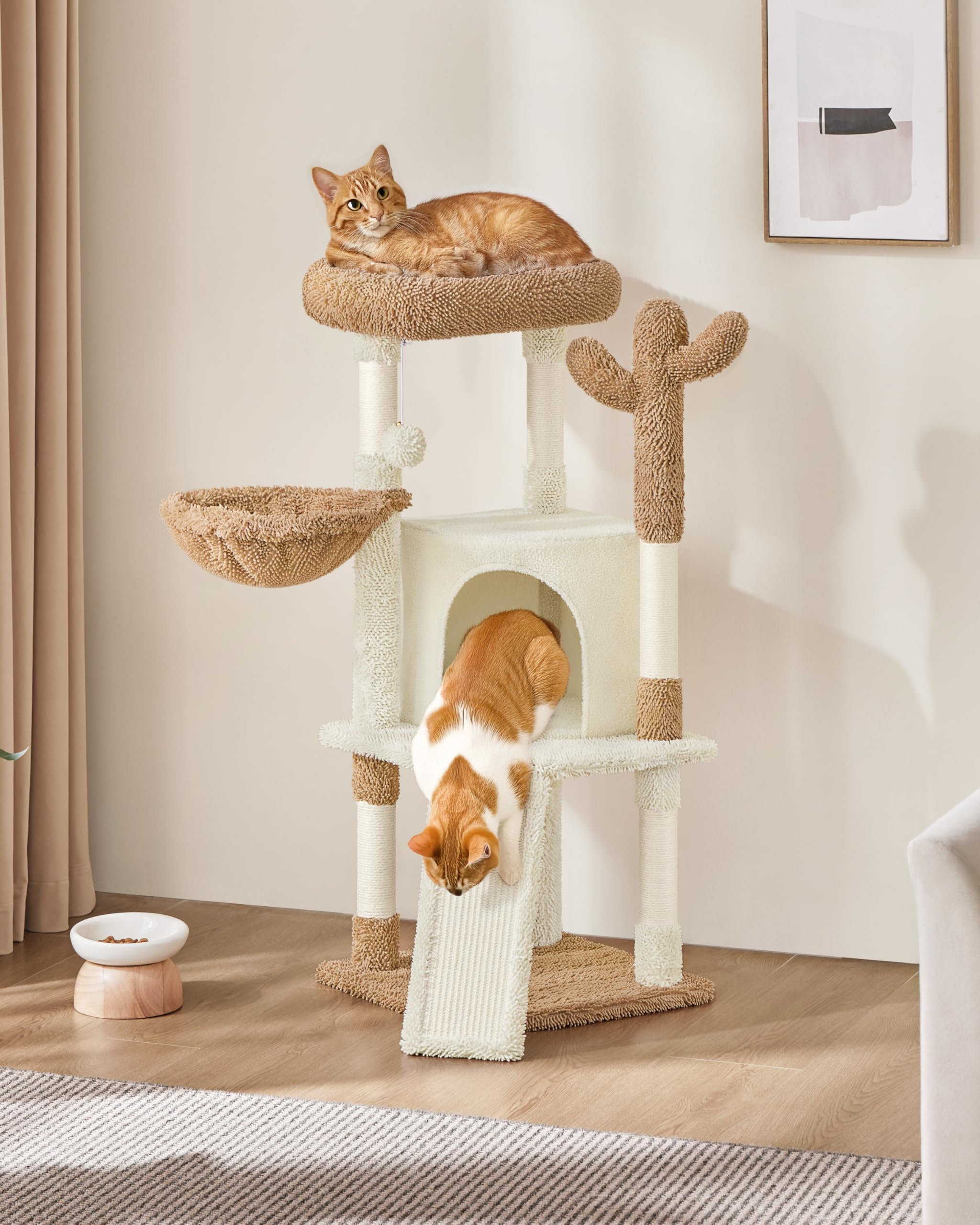 Yaheetech Albero Tiragraffi per Gatti a Forma di Cactus in Truciolato e Corda di Sisal 42,5 cm × 42,5 cm × 106,5 cm Beige/Marrone