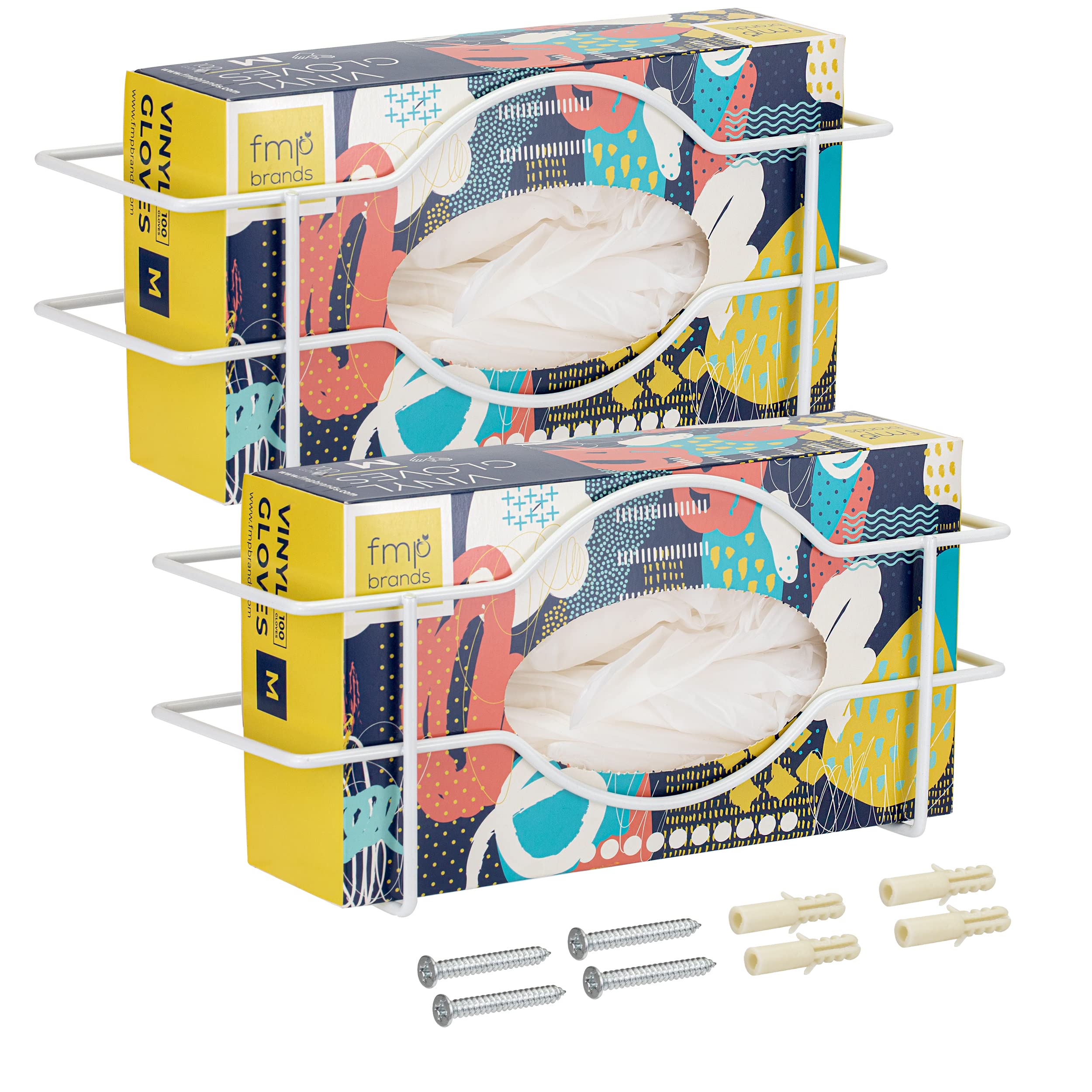 FMP Brands [2 Pack] Single Wall Mount Glove Tissue Dispenser, Wire Rack Disposable Gloves Napkin Box Holder, White Durable Metal Organizer for Food Service, Lab, Medical Office, Home, Garage