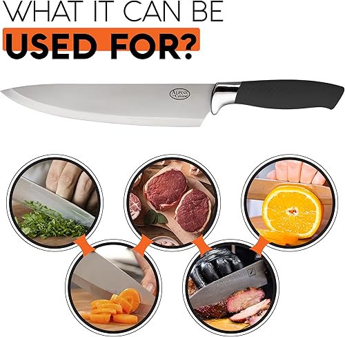 Miniatura 4 de Alpine Cuisine Juego de cubiertos de 3 piezas con mango negro, juego de cuchillos de chef de acero inoxidable para cocina, cuchillo de chef,