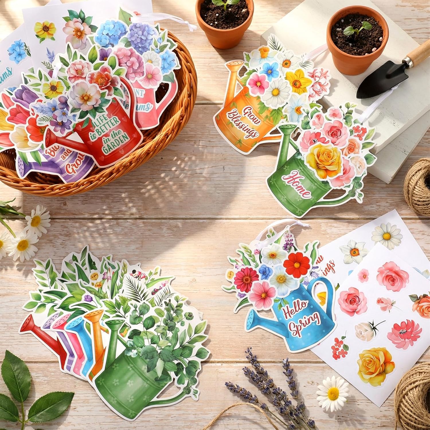 Funrous 36 Sets Spring Craft Kits DIY Ornament Watering Can Sticker Craft Tulip Flower Paper Bloom Party Hanging Decor for Home Floral Decor for Tree Spring Classroom Garden Decoration Bloom Party Vbs