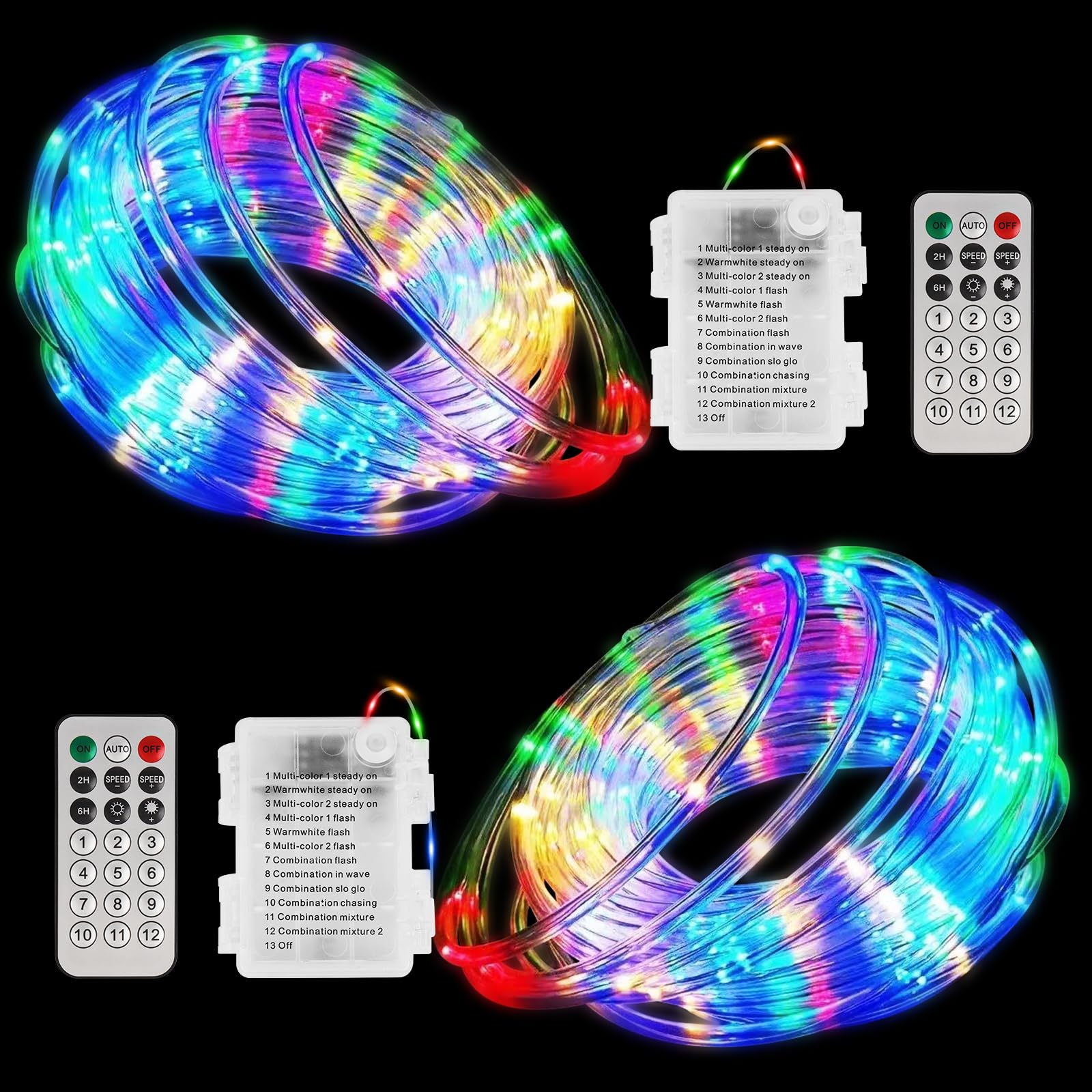Waiybbit LED Rope Lights, 33Ft 100LED RGBW String Lights Outdoor Tube Light Waterproof with Remote, 16 Colors Decorative Lamps for Garden Patio Yard Home Party Christmas- - Battery Powered