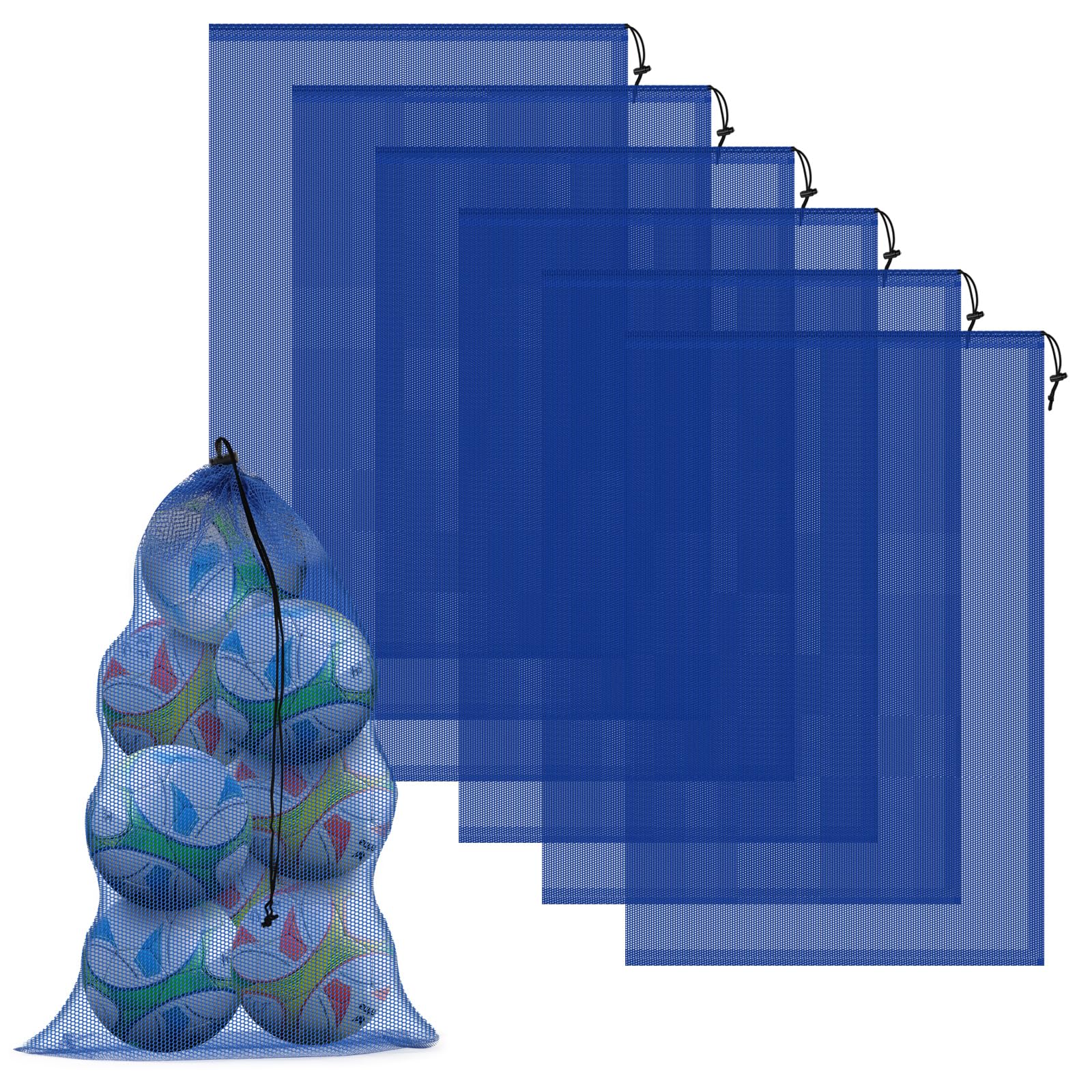 6PCS Blue Mesh Bag Drawstring, 23 x 35 Inch Net Bag with Lock, Multipurpose Storage Bags for Gym, Laundry, Balls, Beach and Toys