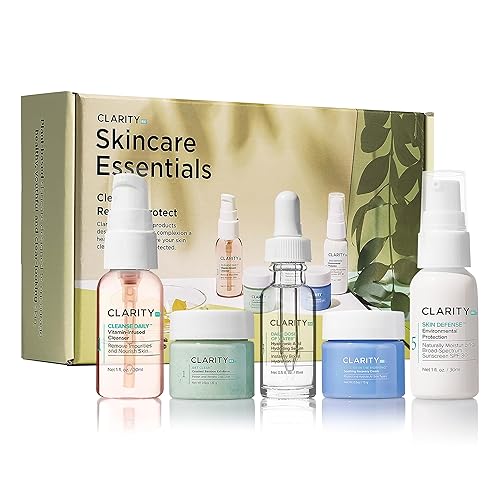 ClarityRx Skincare Essentials Kit Cleanse Renew Protect Plant-Based Paraben Free Natural