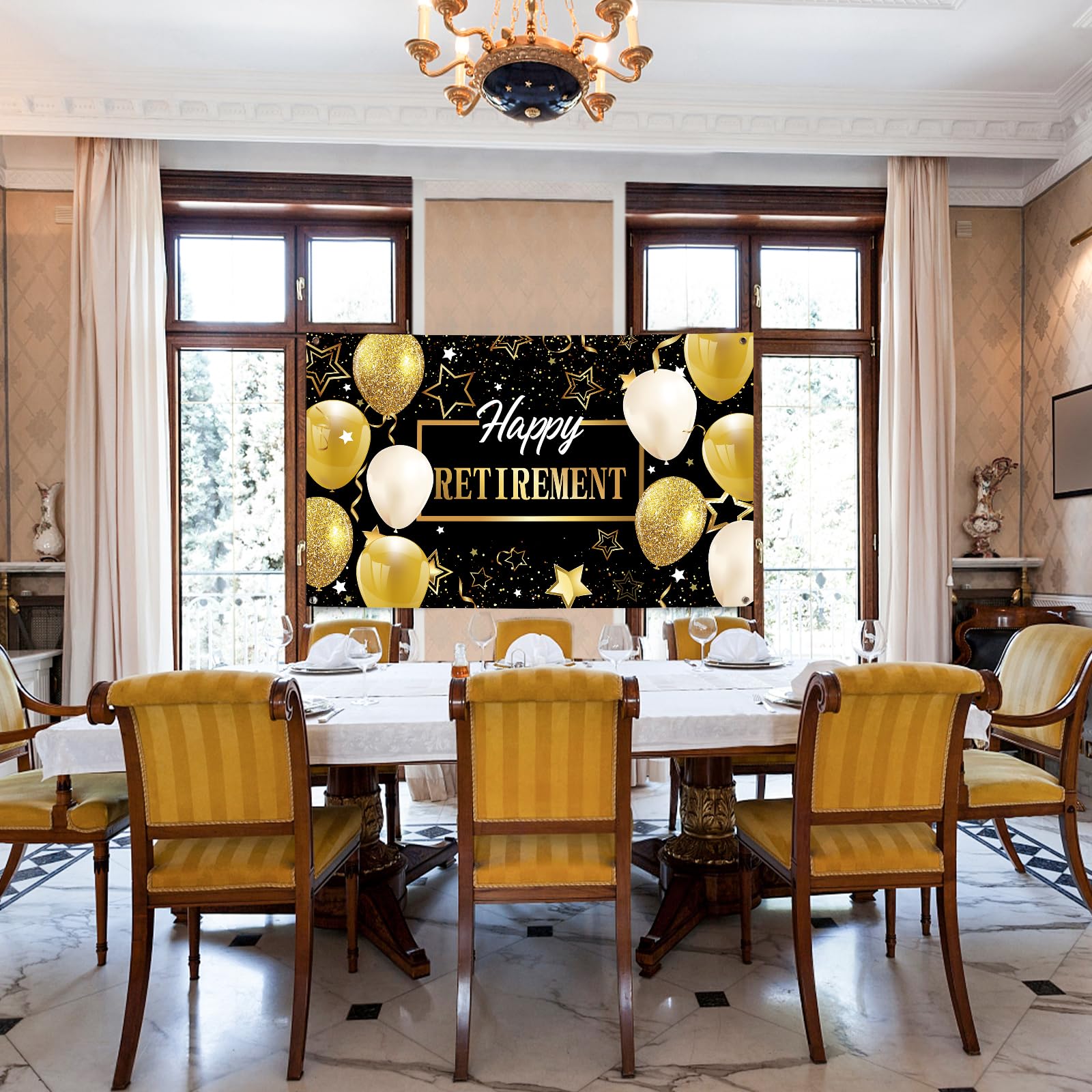 Decorazioni per feste di pensionamento, extra large, in tessuto, striscione per cabina fotografica, sfondo con corda, per feste di pensionamento (nero e rosa, 185 x 110 cm