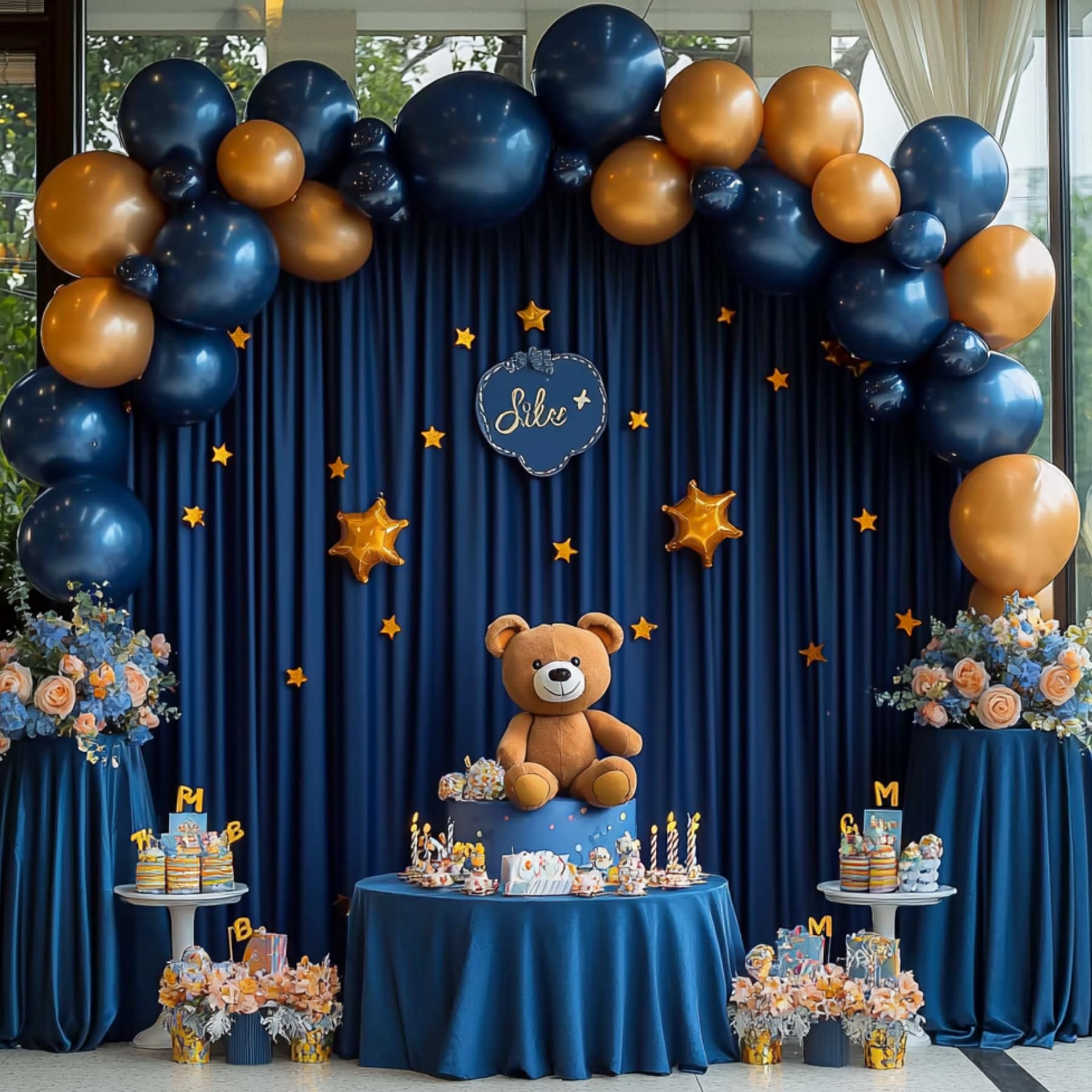 10x10ft Navy Blue Backdrop Curtains for Parties, 2 Panels 5x10ft Wrinkle-Free Polyester Background Curtains for Wedding, Birthday, Baby Shower,