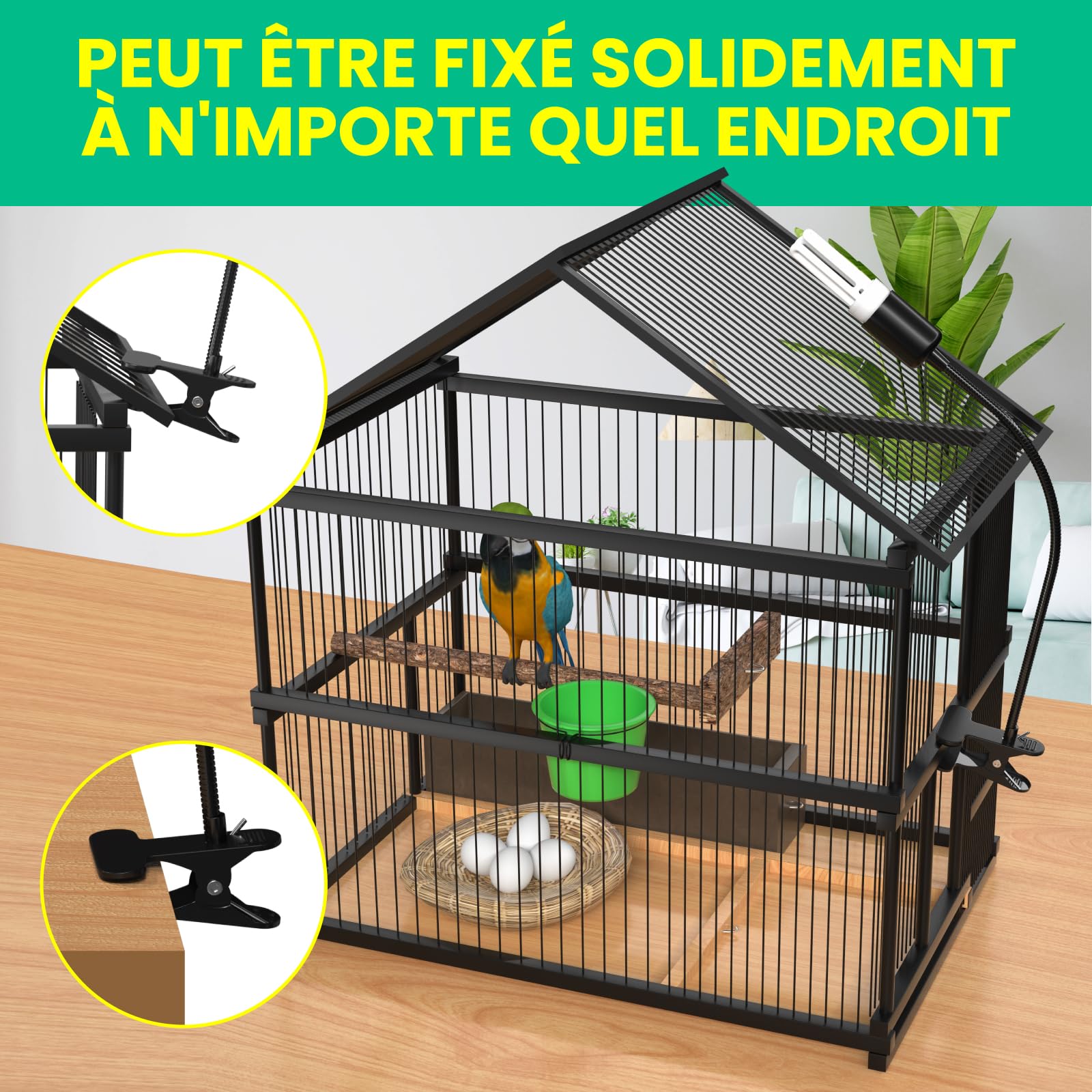 GlowUp UVB 2.4 Kit Complet d'éclairage pour Oiseaux, Lampe à Pince avec UVB 2.4 Ampoule E27 20W pour Oiseaux