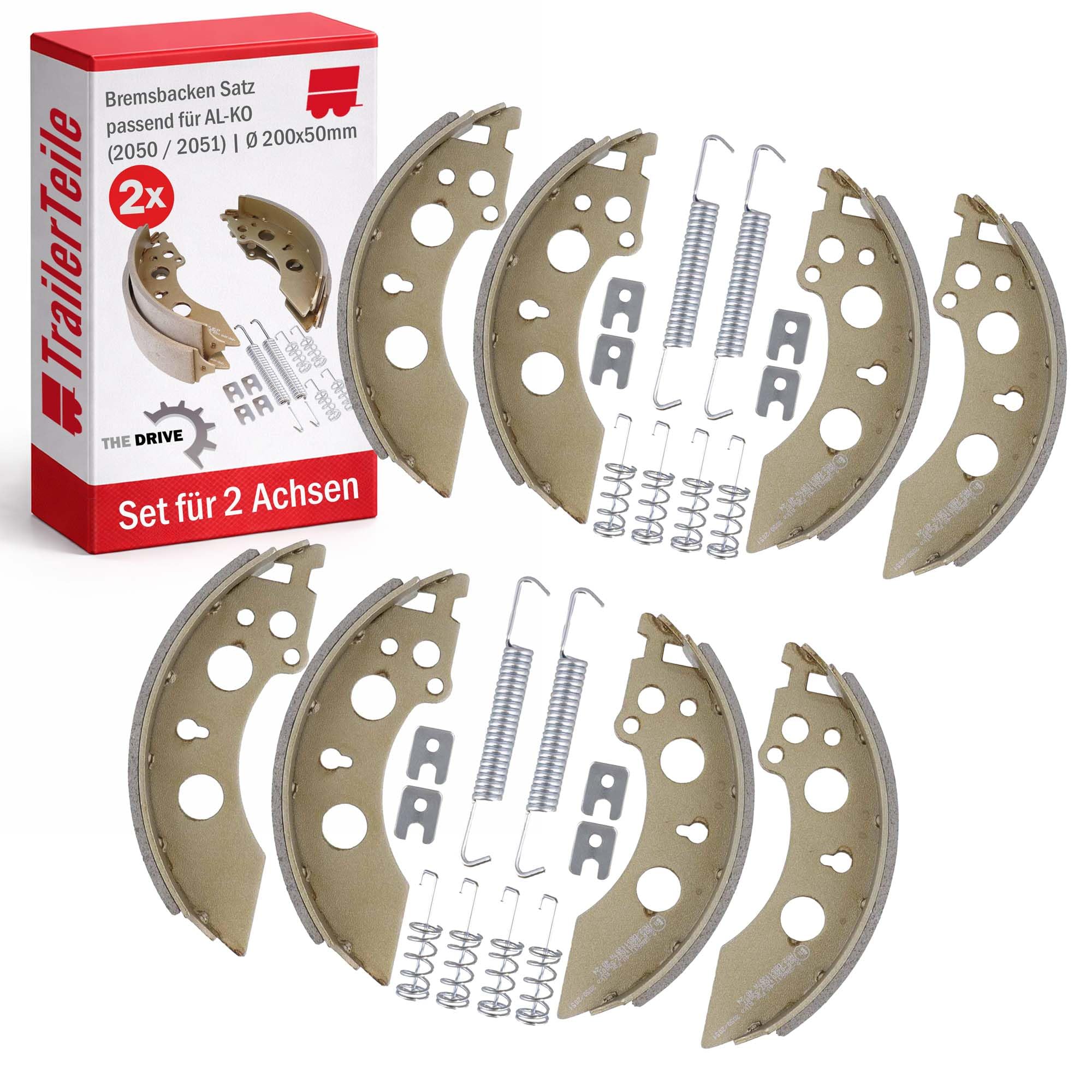 The Drive | Bremsbacken Satz für Anhänger | Ø 200x50mm passend für AL-KO 2050 u. 2051 | Ersetzt ALKO 1213889 | Set für 2 Achsen