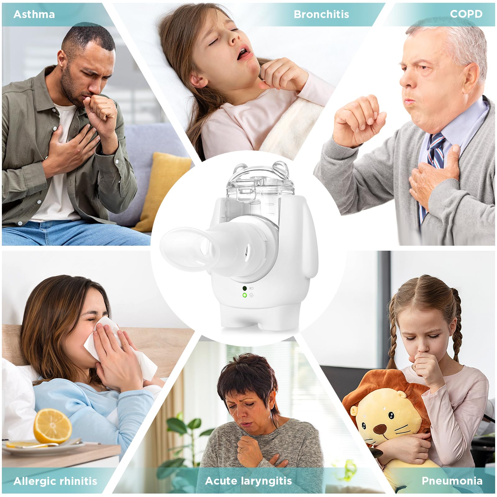 Inhalationsgerät Für Kinder&Erwachsene, USB Wiederaufladbar Nebulizer Inhalator sehr leise, Partikelgröße 1-5µm, Vernebler Inhaliergerät Tragbar mit Ultraschall Technologie, Ultraschall Nebulizer