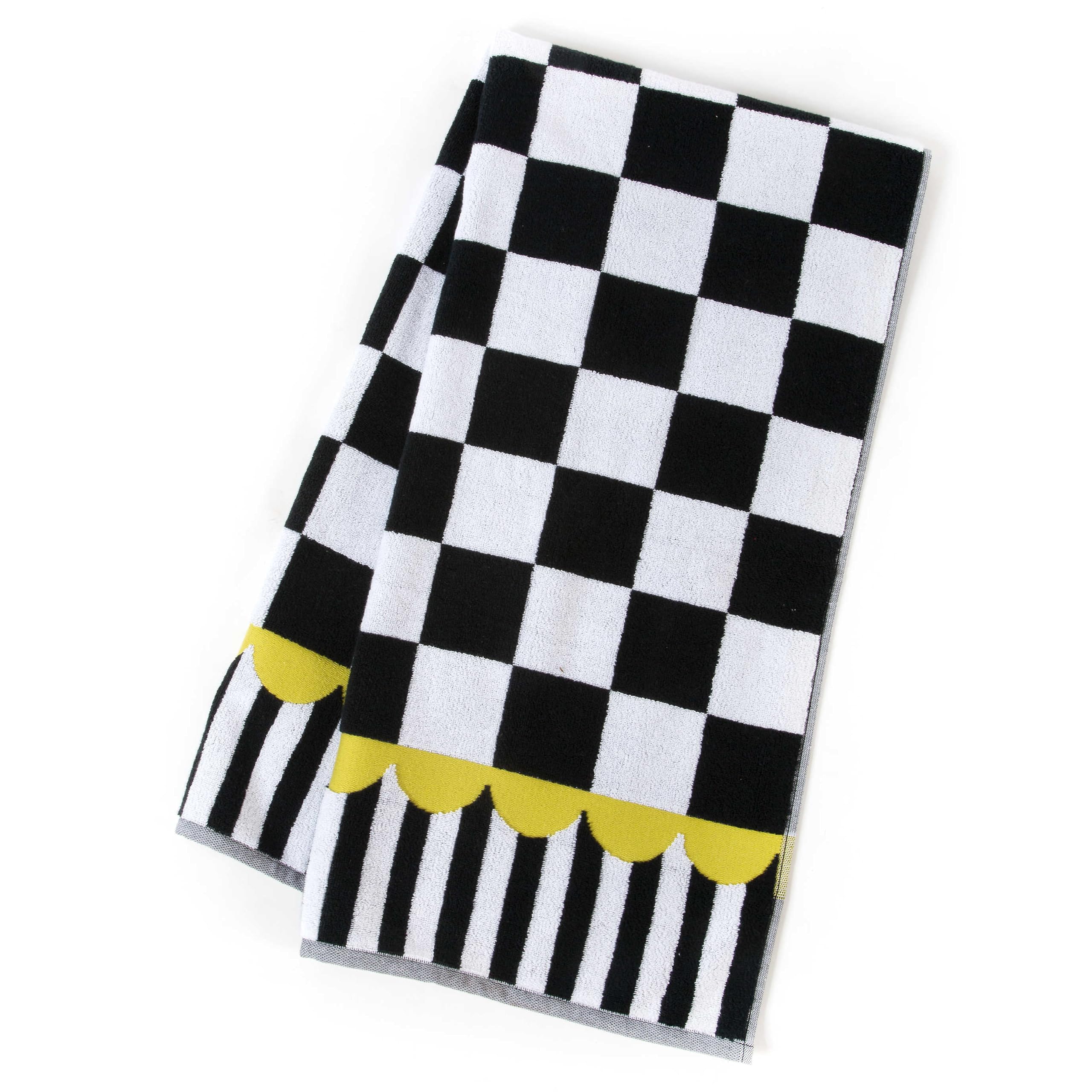 MACKENZIE-CHILDS Bath Towel, Cute Decorative Bathroom Towel, Black-and-White Courtly Check