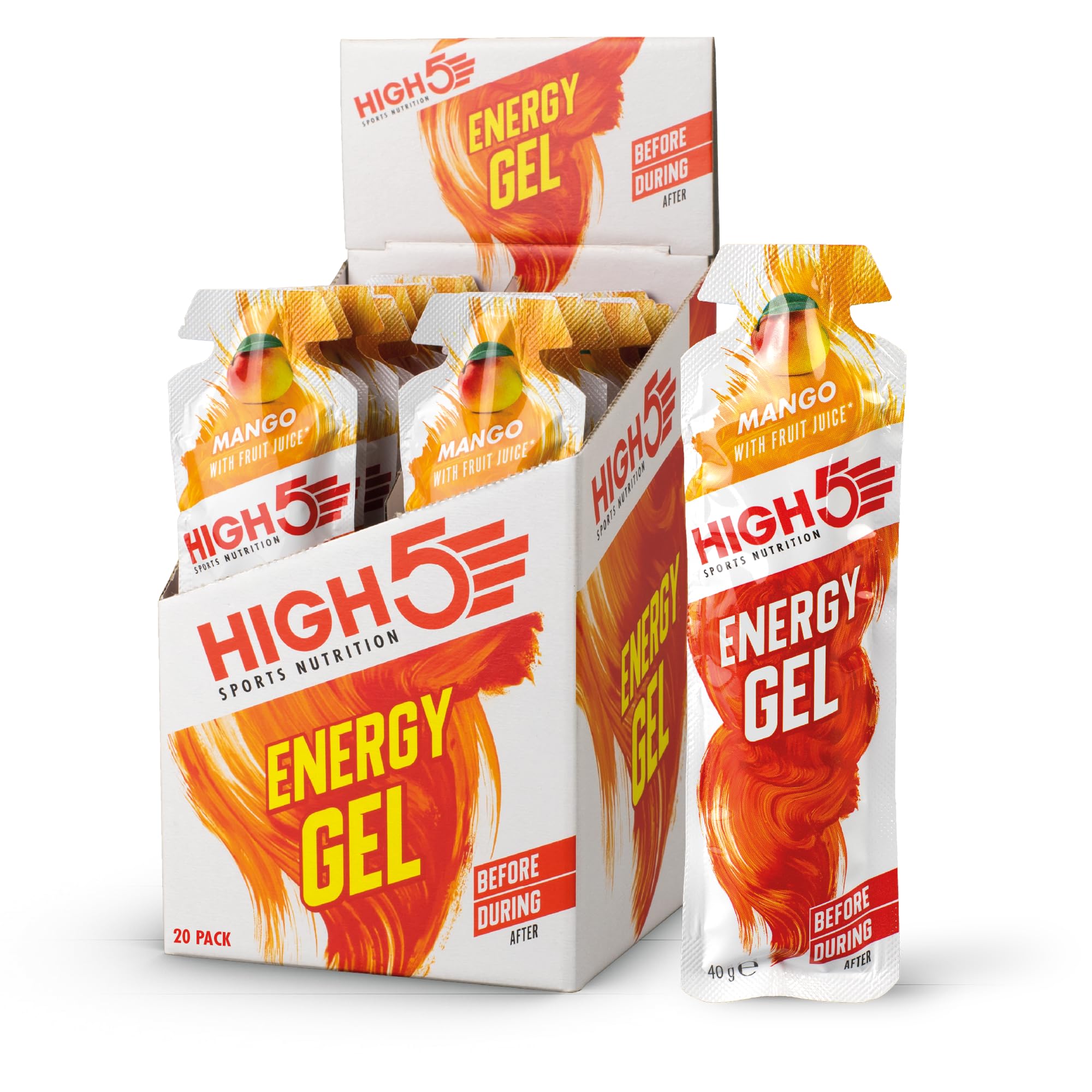 HIGH5 Energy Gel Energia Gel in sacchetto di porzione ad apertura rapida, con succo di frutta naturale | (Mango, 20 x 40 g)