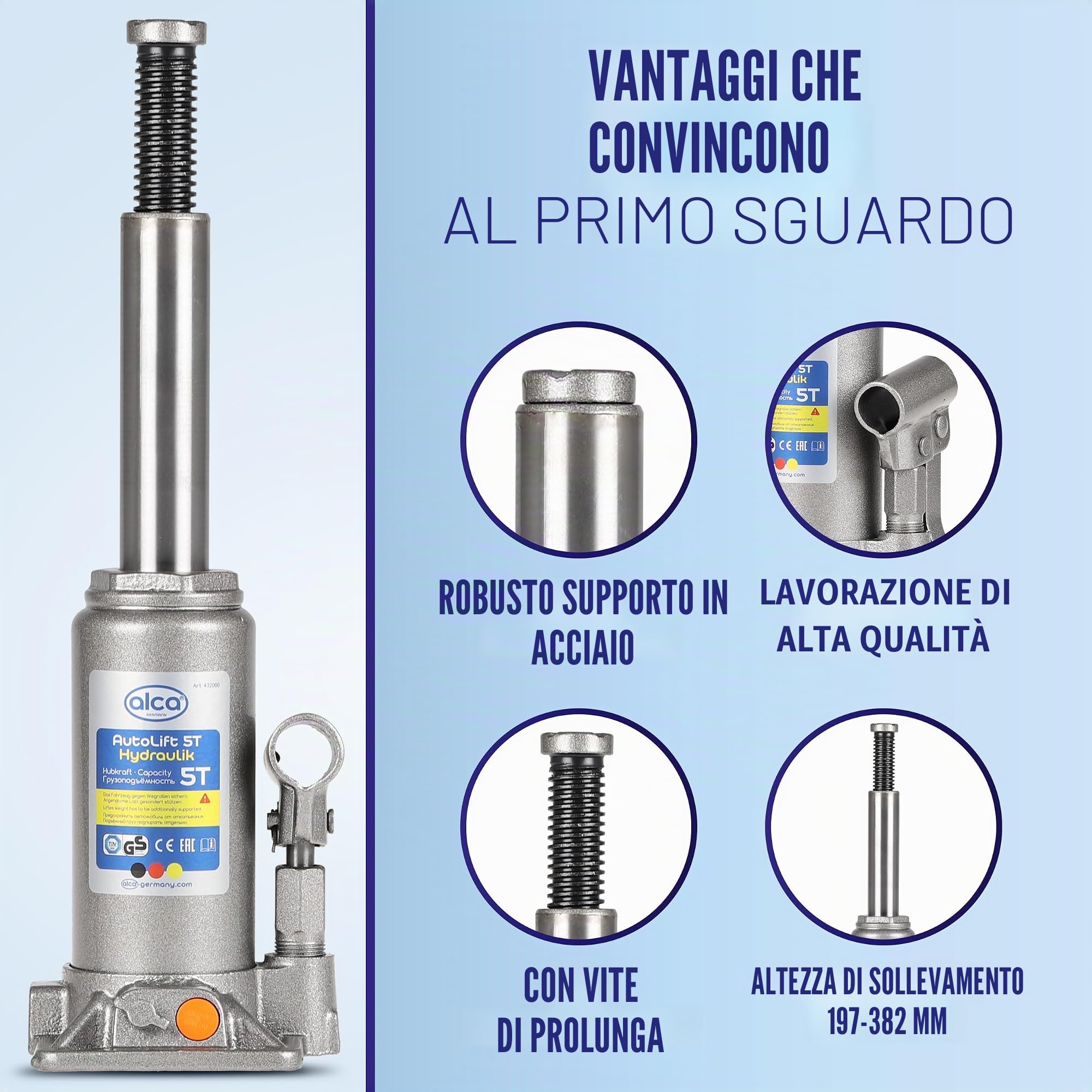 alca 432000 Cric Idraulico con Portata da 5 tonnellate