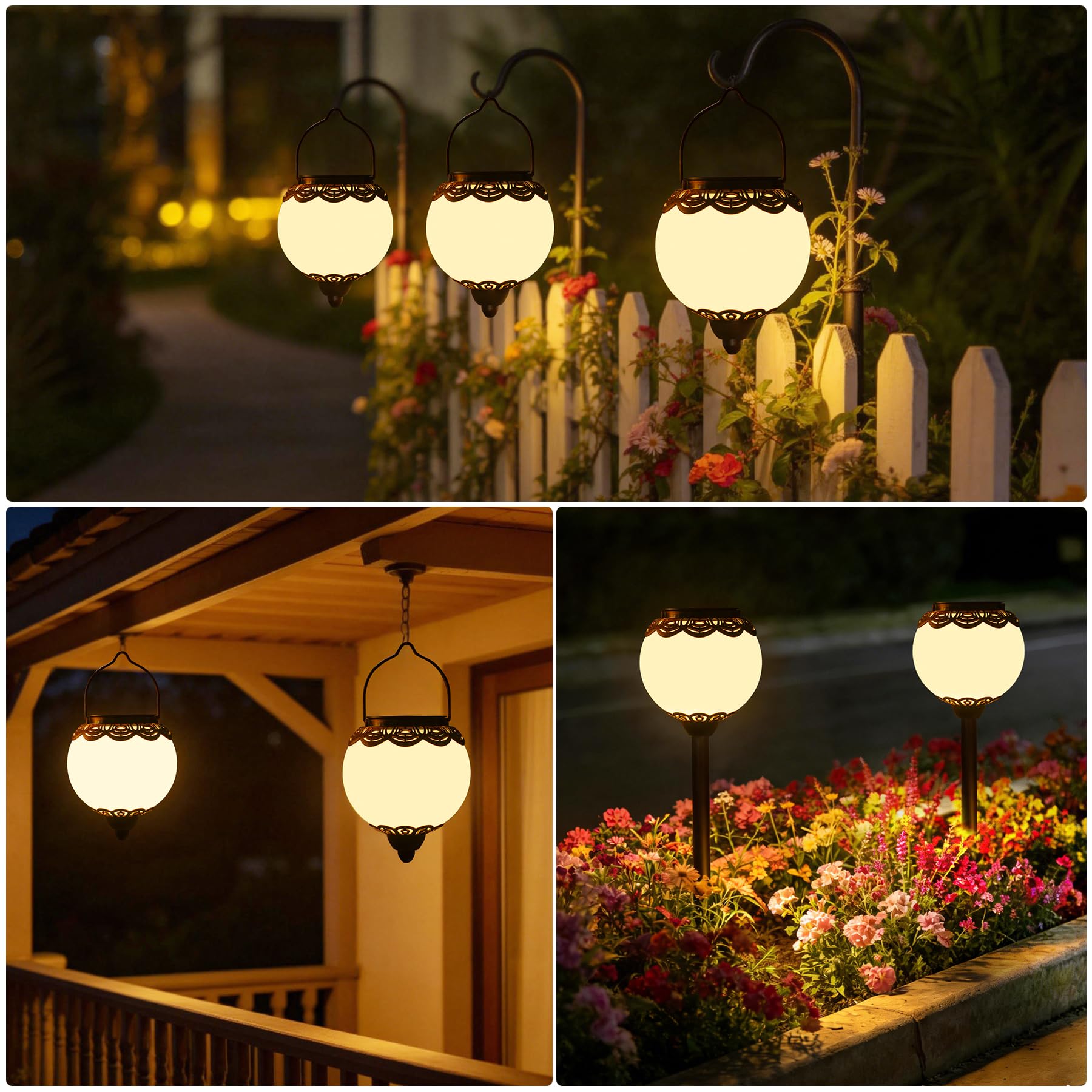 4 Stück Solarlampen für Außen Hängend mit Erdspieß, Solarlaterne für Außen Vintage, IP65 Wetterfest Solar Laterne Outdoor Warmweiß für Hof Rasen Hinterhöfe Veranda Deko, Weihnachtsgeschenke Frauen