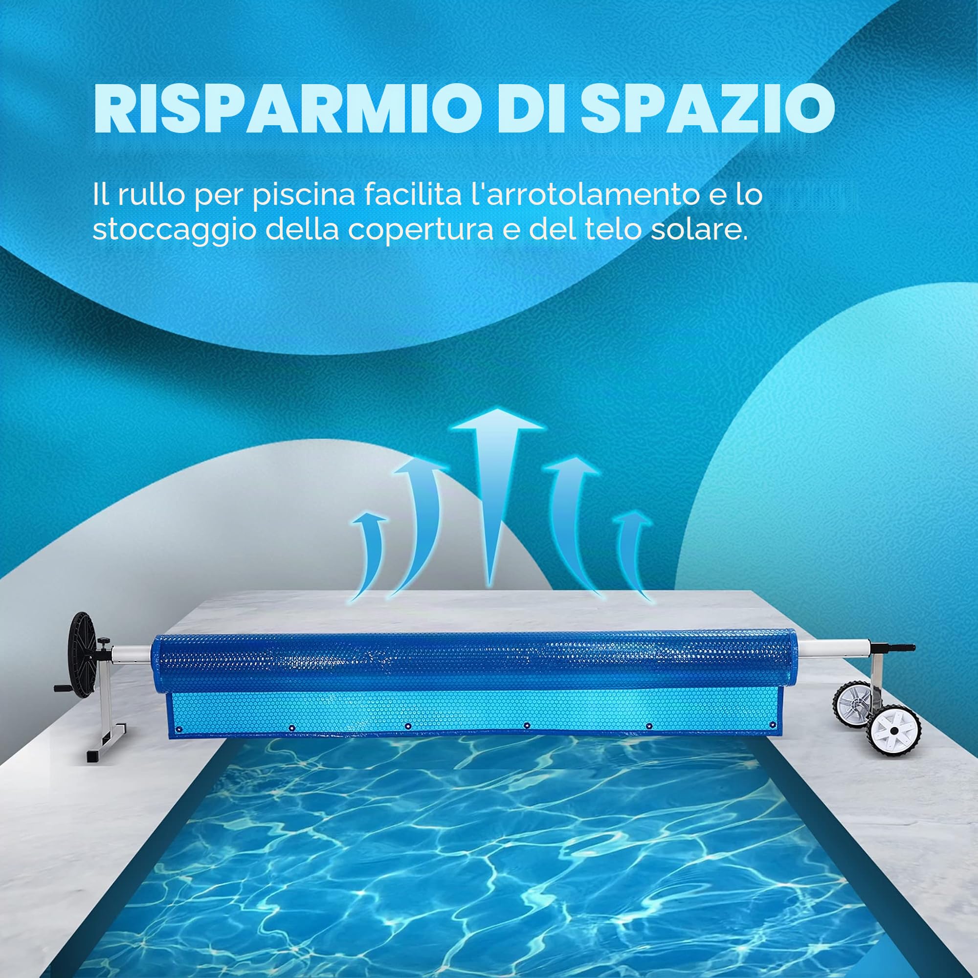 FIVMEN Avvolgitore per piscina, 3 – 5,7 m, dispositivo mobile per telone, sistema di avvolgimento di alta qualità, con nastri regolabili, tipo A