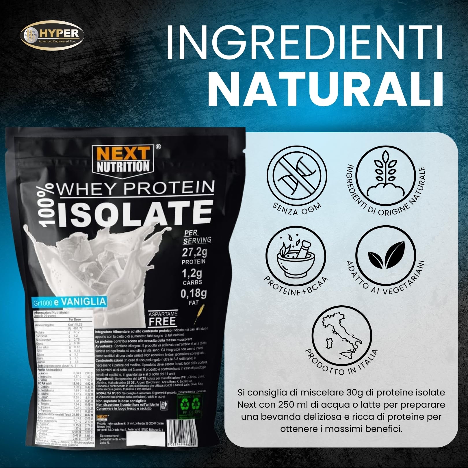 Proteine 100% Isolate WHEY V.B. 104 KG 1 gusto Vaniglia Immediata Assimilazione | Solo 0,18gr di Grassi e 1,2gr di Carboidrati Recupero Muscolare Prodotte in Italia