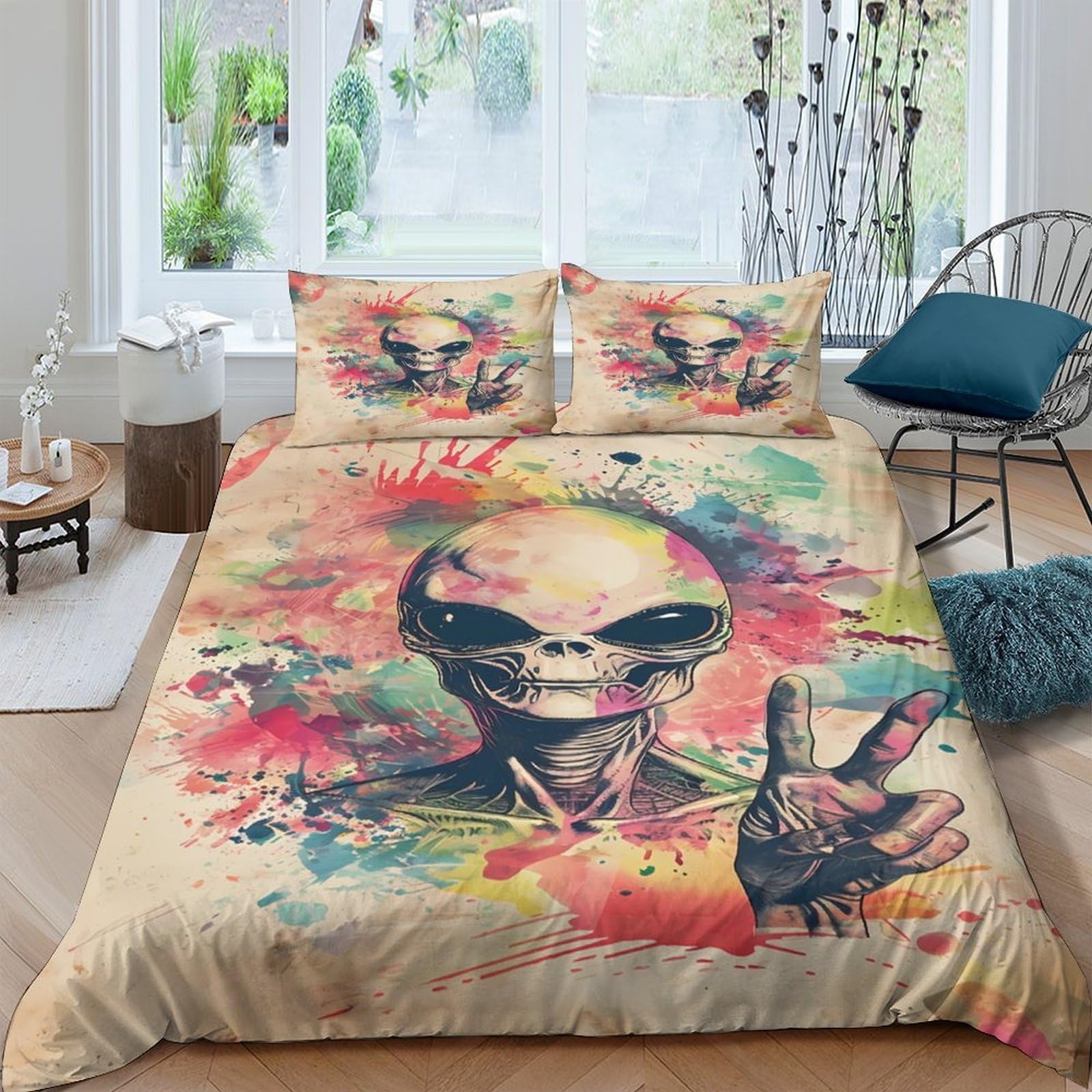 Ctjqhvkz Style-5 3D Printed Alien Art Fitted Sheet Microfiber Vibrant Abstract Bed Cover For Bedroom Youth Guest Room Decor Single（135X200cm）