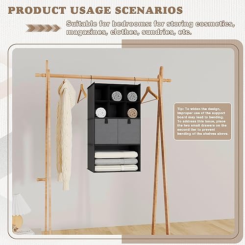 Miniatura 6 de Organizador colgante de armario con 4 estantes, 2 cajones, organización y almacenamiento de armario, 6 compartimentos, organizador de ropa de